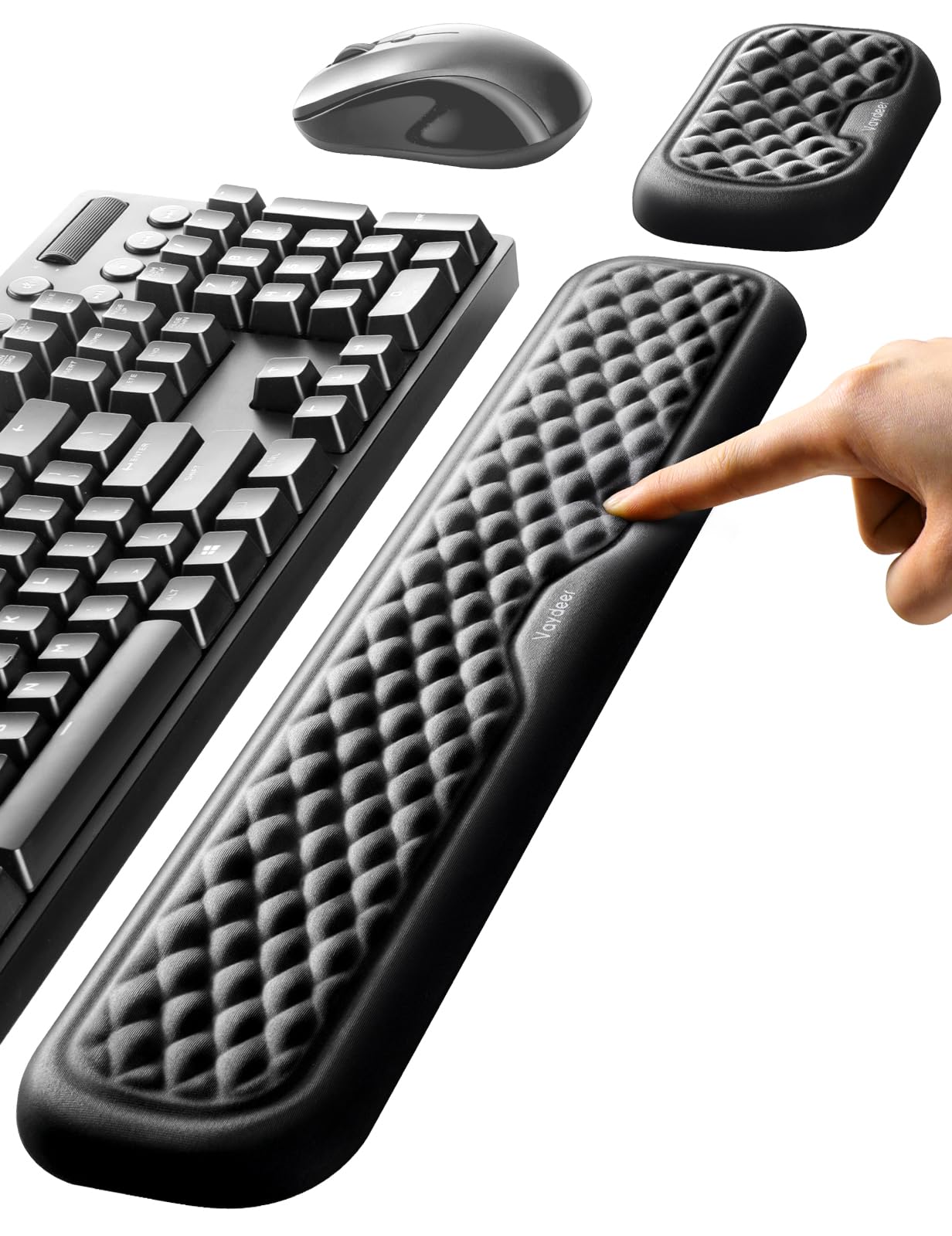 Vaydeer Handballenauflage für Tastatur und Maus, Wrist Rest, Ergonomisches Memory-Foam-Handgelenkstützen-Set für Büro und Spiele - Schwarz.