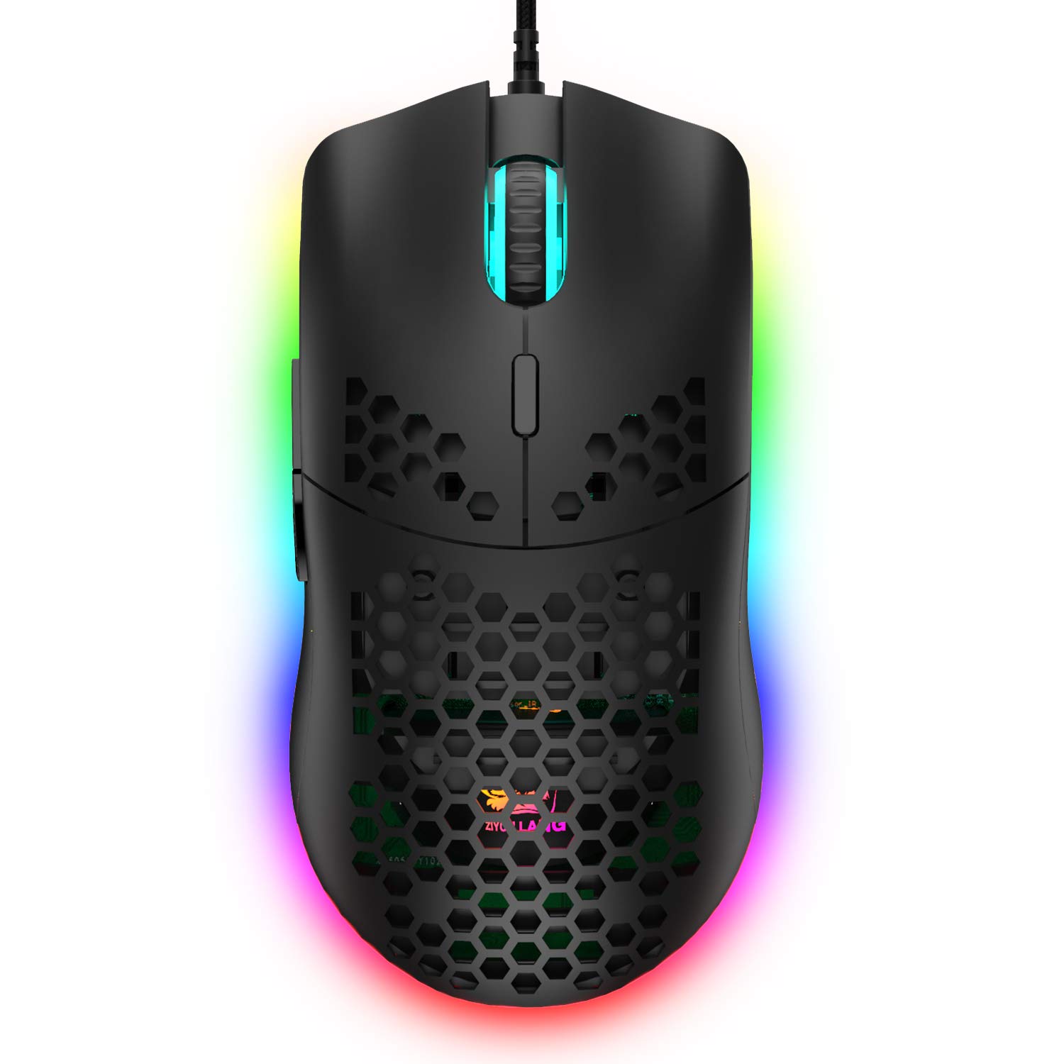 M1 Pro Gaming Maus, 69G Honeycomb Shell Extrem leichte kabelgebundene Optical Maus, 6 RGB Farbwechselmodi 6400 DPI 6 Taste Programmierbare USB Computer-Maus für PC/Mac/Laptop /PS4, Schwarz