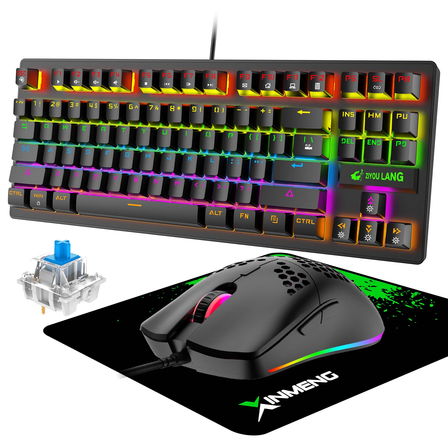 Tastatur- und Maus-Set mit Mauspad, ultraleichte G-Pro-Maus mit Wabenschale, TKL-Tastatur, Schwarze mechanische Tastaturen, Mäuse, RGB-Tastatur-Mauspad
