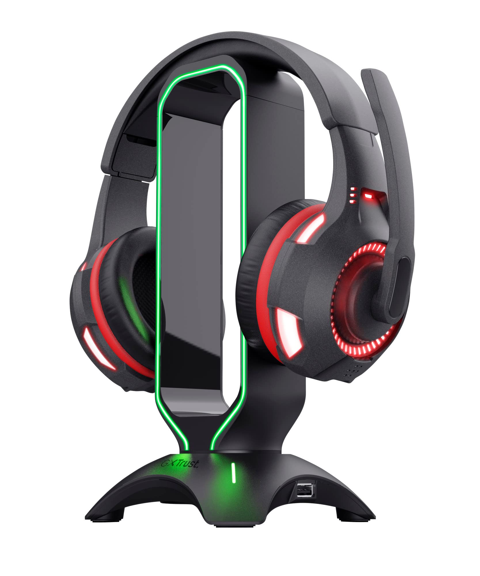 GXTrust Trust Gaming GXT 265 Cintar RGB Headset Halterung, Kopfhörer Ständer, 2 USB-Anschlüsse, Passend für Alle Headsets, Kopfhörer Halter mit LED-beleuchtete Ränder - Schwarz