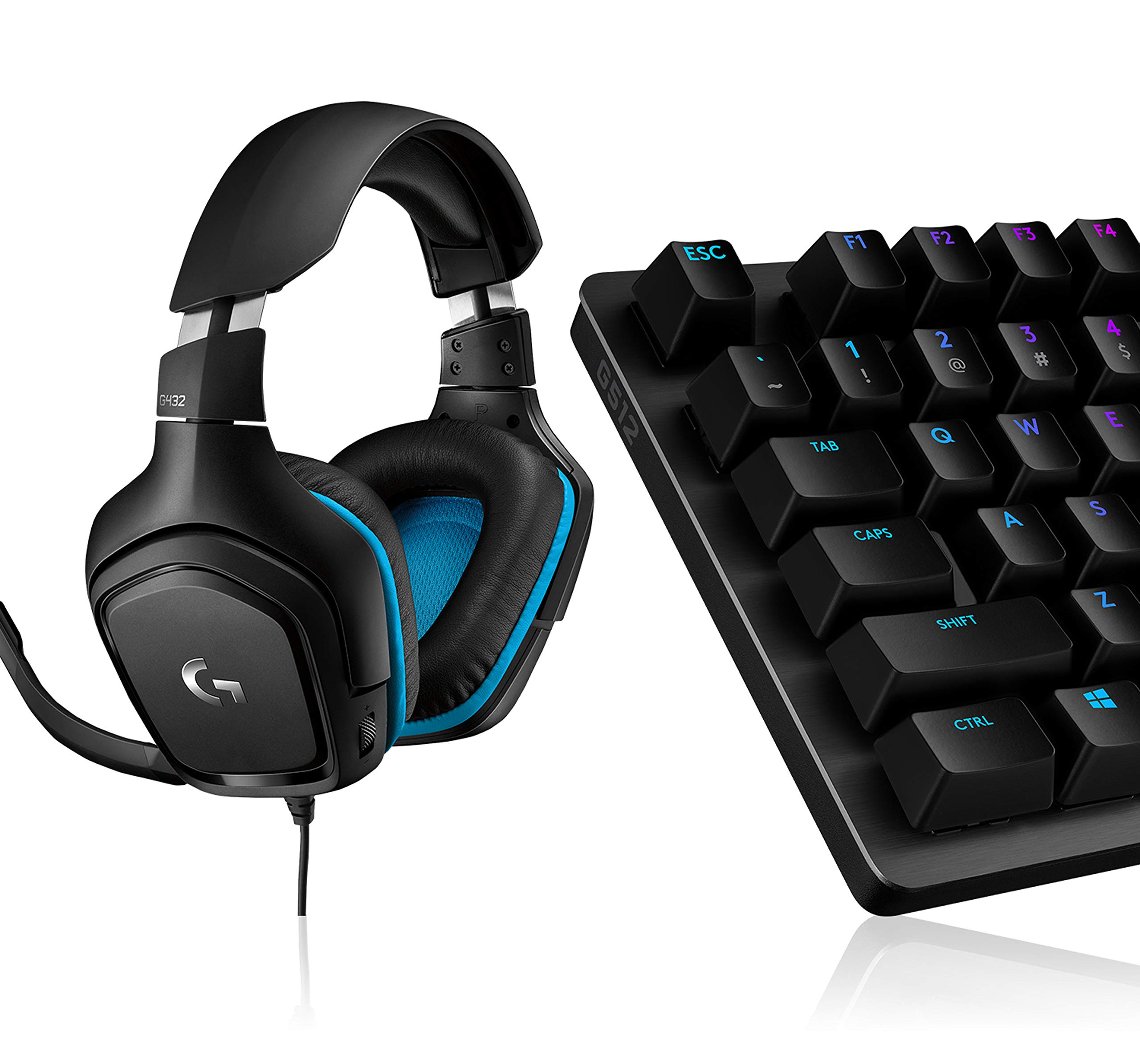 Logitech G432 kabelgebundenes Gaming-Headset, 7.1 Surround Sound, DTS Headphone:X 2.0 + Logitech G512 mechanische Gaming-Tastatur, GX-Brown Taktile Switches, LIGHTSYNC RGB-Beleuchtung