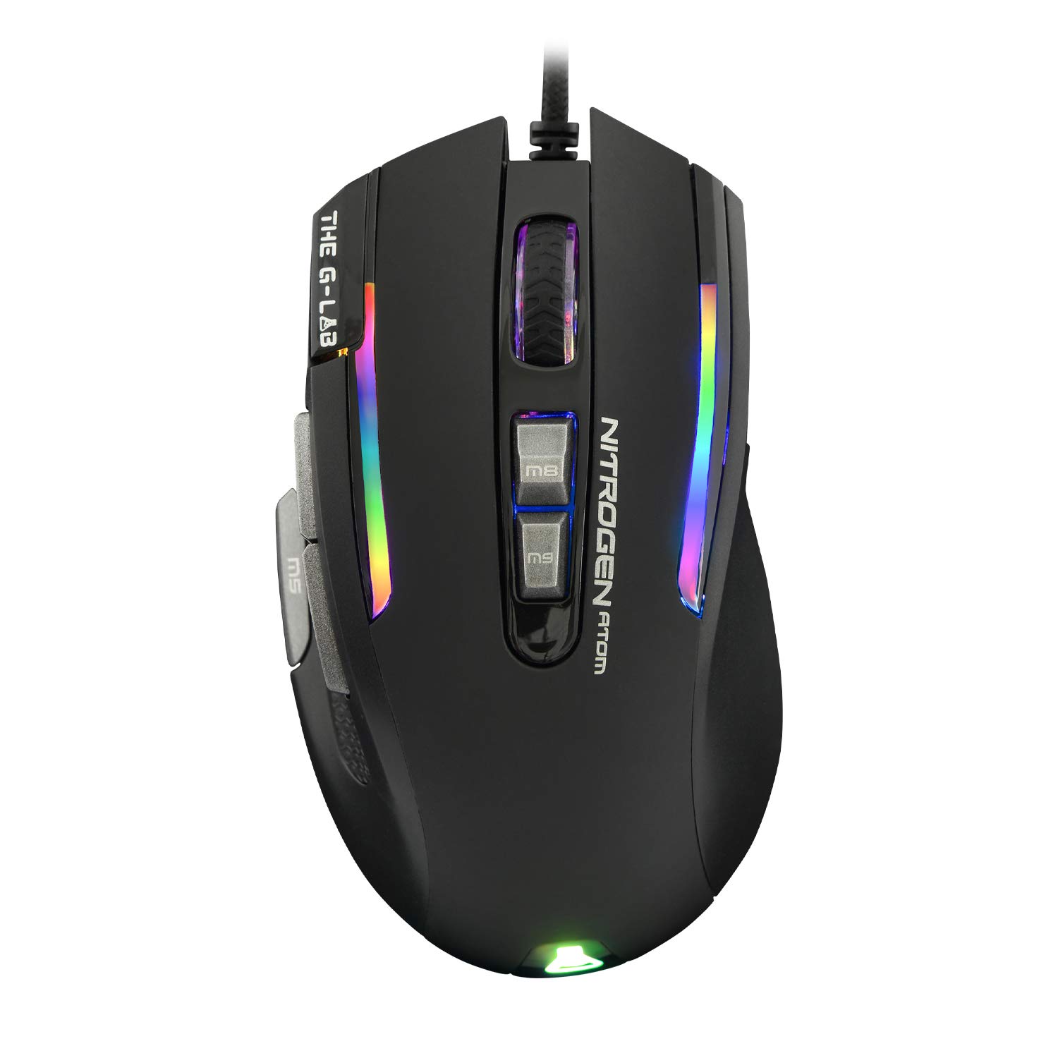 THE G-LAB Kult Nitrogen Atom Hochpräzise kabelgebundene Gaming-Maus - Optischer 4800 DPI Sensor, RGB, 9 Programmierbare Tasten, Ultraleicht, Perfekt für MOBA/FPS – Kompatibel mit PC/PS4/Xbox One