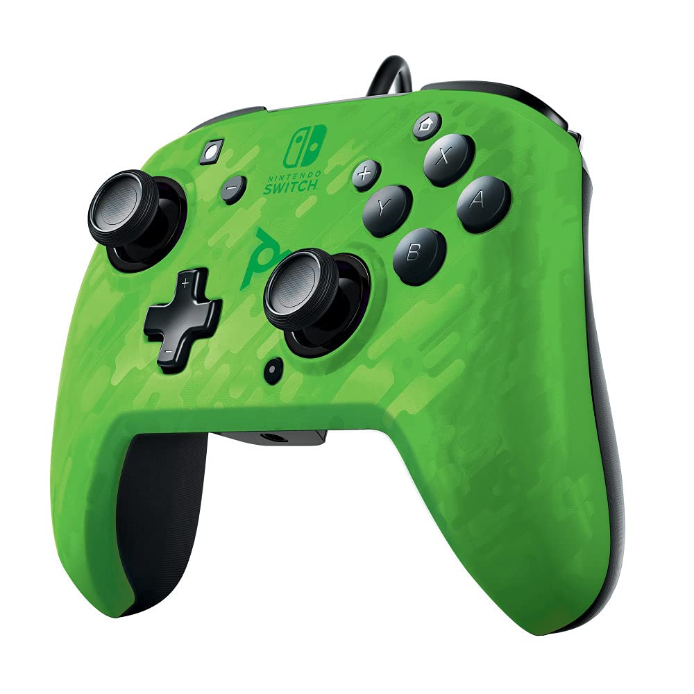 PDP Gaming Faceoff Deluxe+ verkabelt Switch Pro Controller - Grün Camo - Offiziell Lizenziert durch Nintendo - Customizable buttons and paddles - Ergonomic Controllers