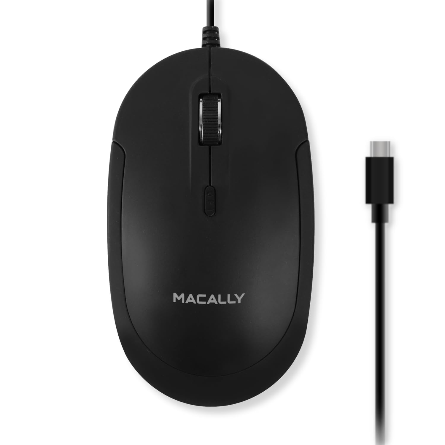 Macally Kabelgebundene USB-C-Maus für Mac und PC, schlank, leise und zuverlässig, 3 Tasten, Scrollrad und 4 DPI-Modus Typ C Maus für Laptop, MacBook Pro/Air, iMac, Plug-and-Play, USBC, Schwarz