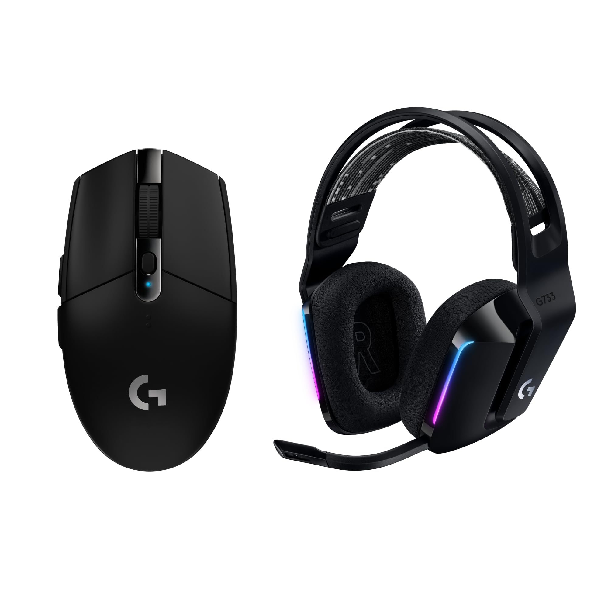 Logitech G305 Lightspeed kabellose Gaming-Maus + Logitech G733 Lightspeed Kabelloses Gaming Headset mit Kopfbügel