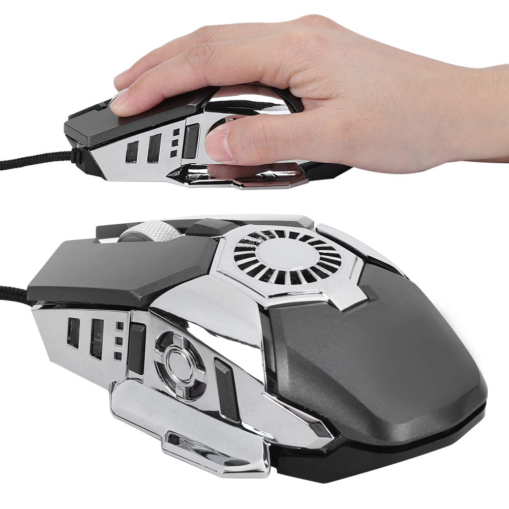 VBESTLIFE Computermaus, RGB-Gaming 6-Tasten Wired Gamer-Mäuse mit Metall-3D-Antirutschwalzen für Laptop-Desktop-PC mit Lüfter für Verschiedene große Online-Spiele(Grau)