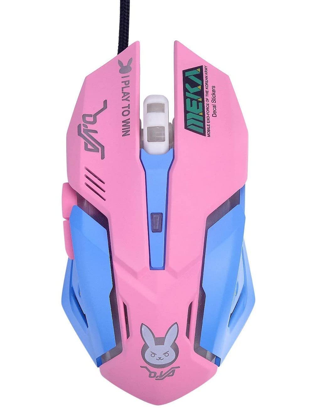 Gaming-Maus, optische Gaming-Maus mit Hintergrundbeleuchtung, 7 Farben, USB, ergonomisch, kabelgebunden, mit 2400 DPI und 6 Tasten, 4 Aufnahmen, für Computer/Win/Mac/Linux/Android/iOS. (Pink & Blue)