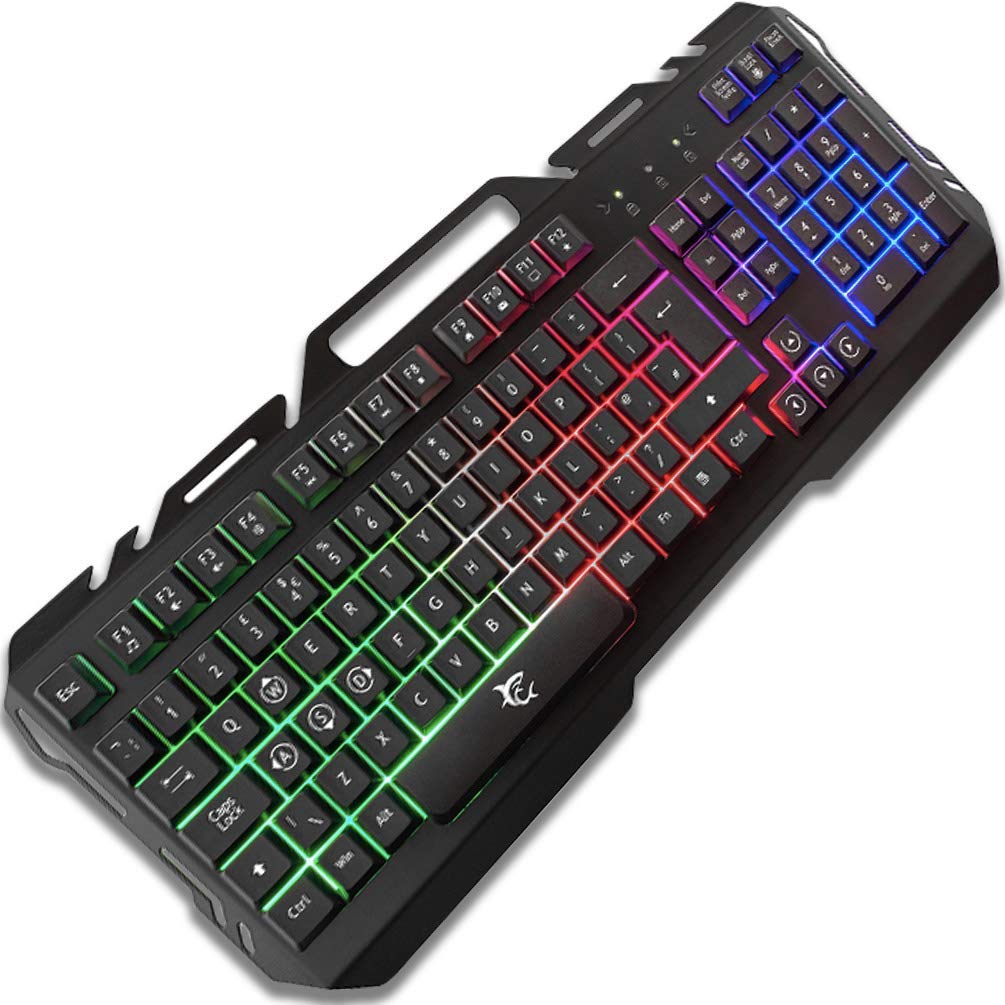 White Shark GK-1923 Gladiator-2 kabelgebundene Gaming-Tastatur mit UK-Layout, LED RGB Hintergrundbeleuchtung, Metallrahmen Tastatur mit Telefonhalterung, stoßfest, PC PS4 Xbox