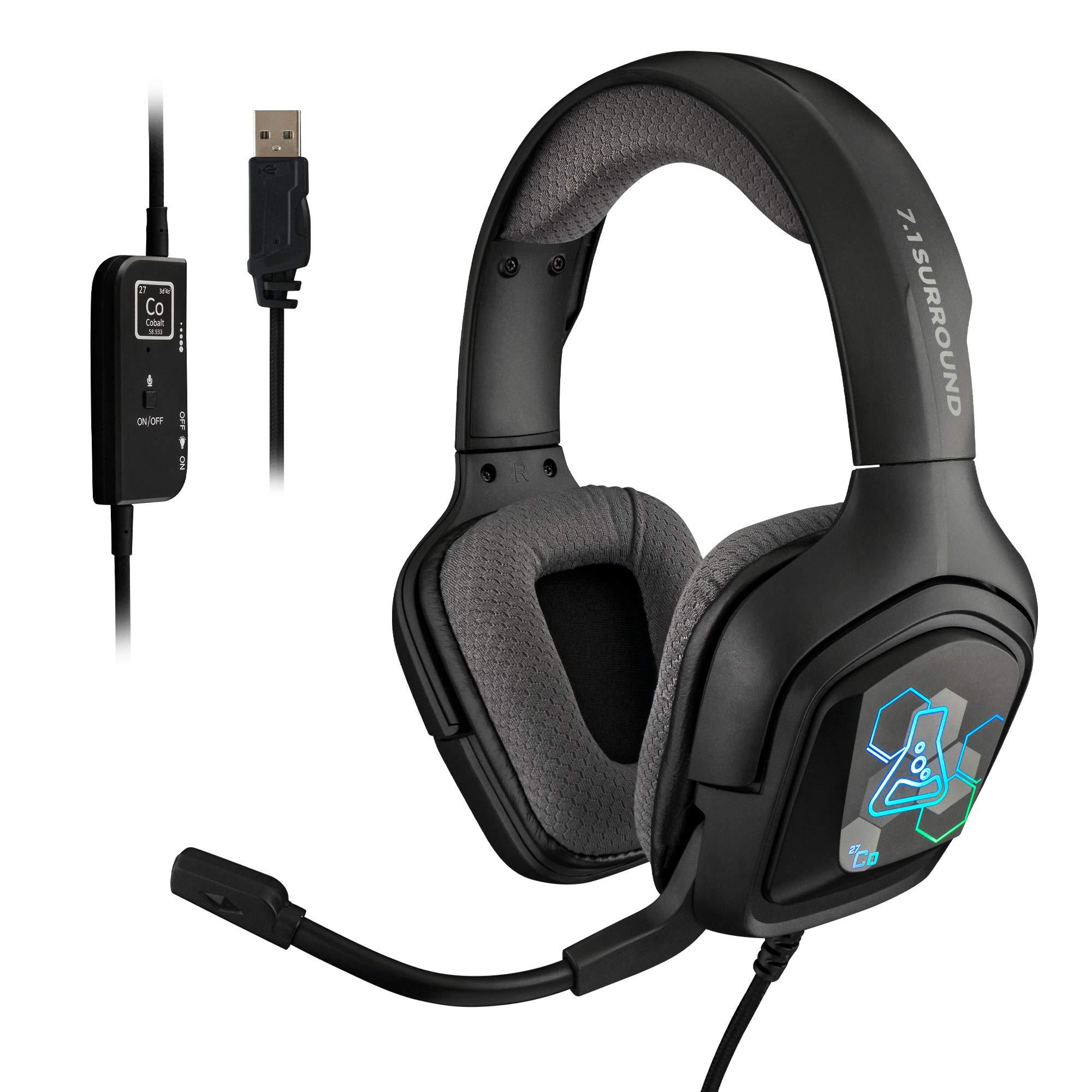 THE G-LAB Korp Cobalt 7.1-7.1 Surround-Sound-Gaming-Kopfhörer - Hochwertiges Audio-Gaming-Headset, RGB-Hintergrundbeleuchtung, Flexibles Mikrofon, Leicht und Komfortabel, Kompatibel mit PC PS4 PS5