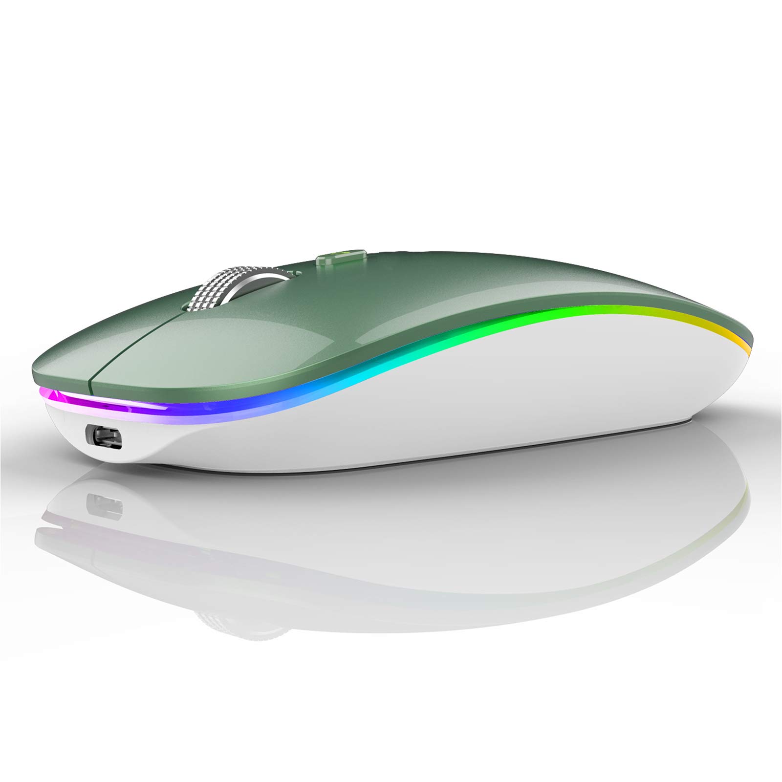 Uiosmuph G12 Maus Kabellos, LED 2.4G Leise Funkmaus Wiederaufladbar Wireless Mousemit Nano USB Empfänger 1600 DPI Computermaus für PC/Laptop/Windows/MacBook (Dunkel Grün)