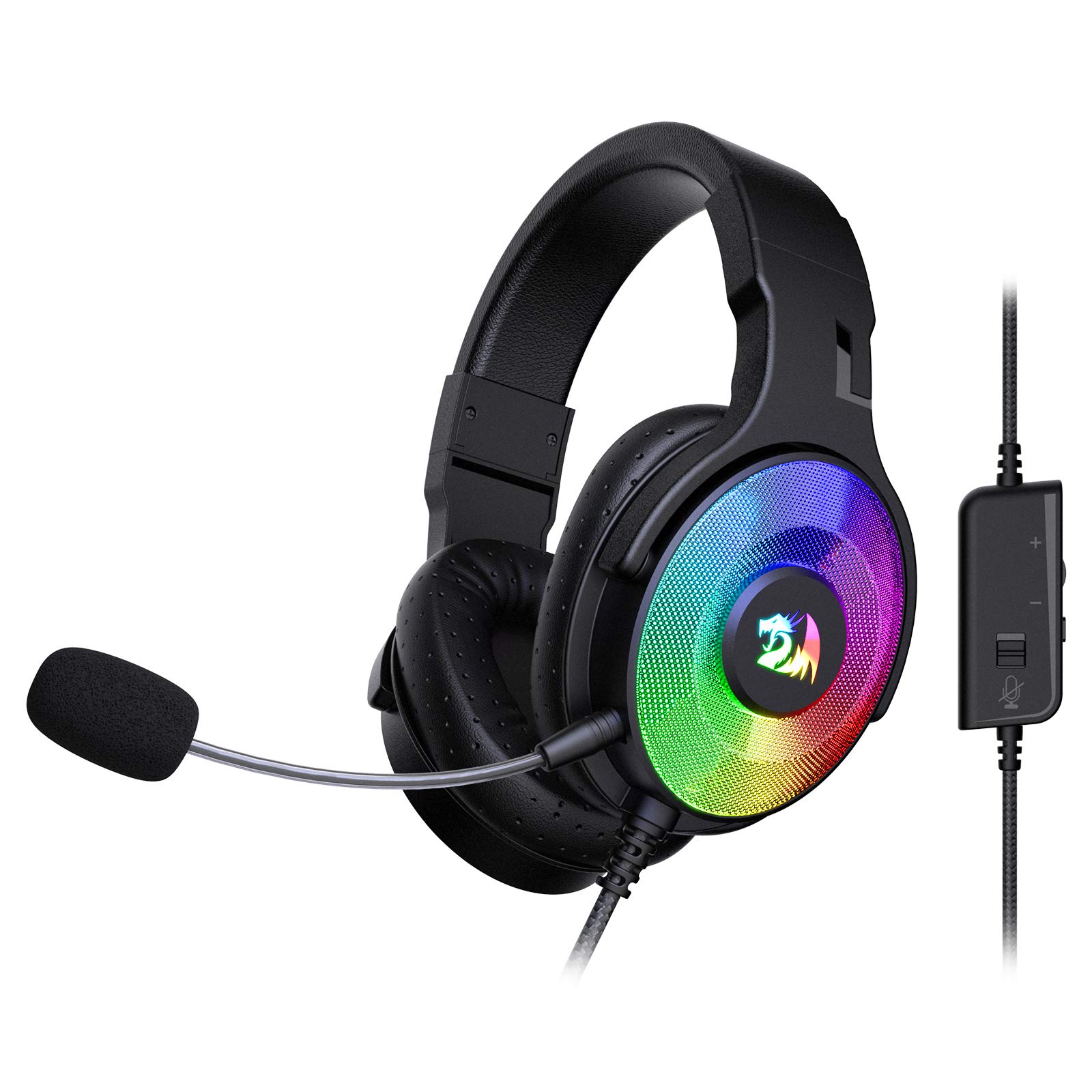 Redragon H350 RGB kabelgebundenes Gaming-Kopfhörer, dynamische RGB-Hintergrundbeleuchtung - Stereo-Surround-Sound - 50-mm-Treiber - abnehmbares Mikrofon, Over-Ear-Kopfhörer (Schwarz)