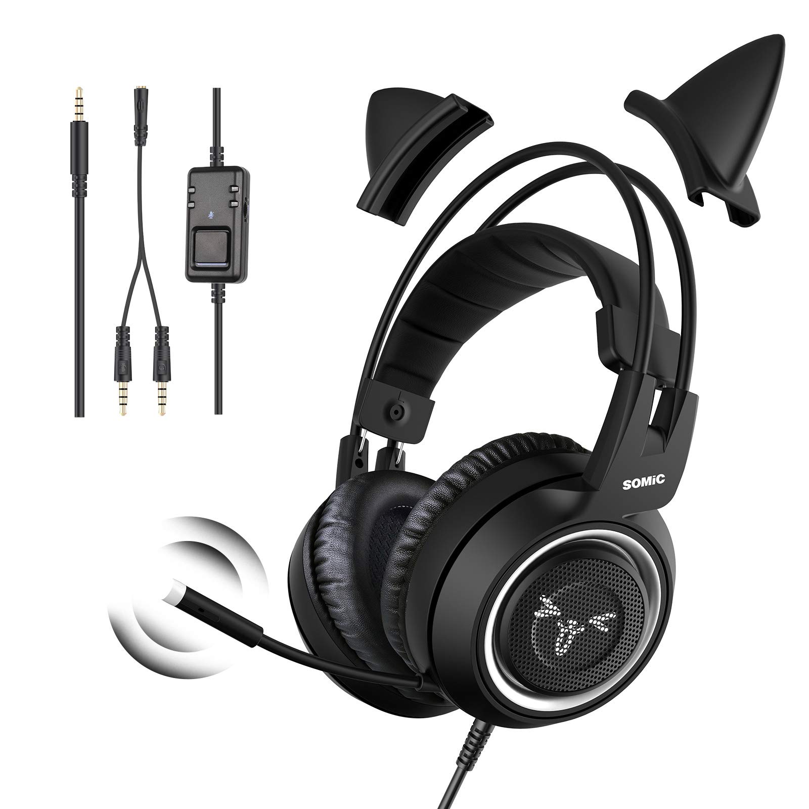 Somic Gaming-Kopfhörer für Xbox One, Stereo-Surround-Sound mit Geräuschunterdrückung, abnehmbares Katzenohr-Headset mit Inline-Steuerung für Jungen und Männer