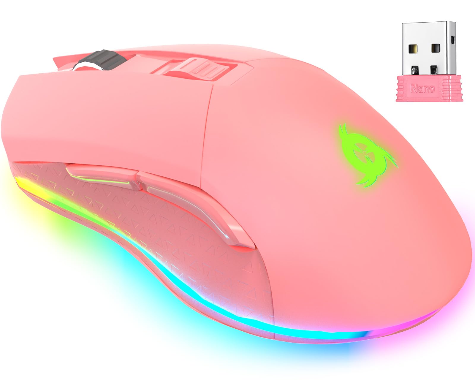 KLIM Blaze - Wiederaufladbare kabellose RGB Gaming Maus - NEU - Hochpräziser Sensor mit Langer Akkudauer - Einstellbar auf bis zu 10000 DPI - Kabel- und Funk Maus Modus (Rosa)