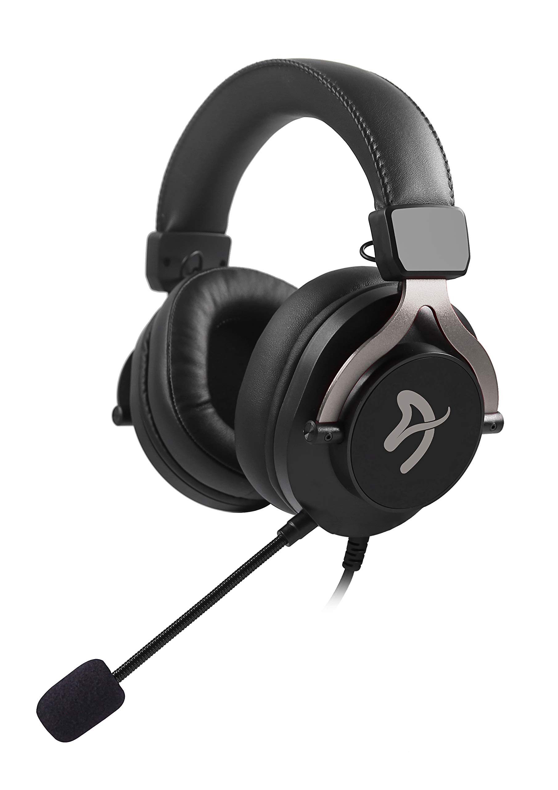 Arozzi Aria Gaming Headset with Detachable Microphone 50mm Drivers Microphone Mute Button Volume Control Aluminum Frame and 7.25 ft Braided Cable - Black