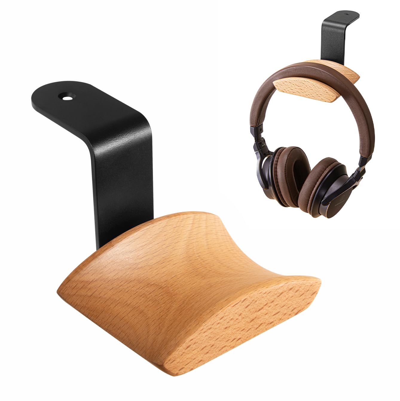 GGF Headset Halterung mit 6cm Breiter Kopfstütze aus Buche,Kopfhörer Ständer mit 3M Klebeband und Schraube,Kopfhörer Halter für Over Ear und Gaming