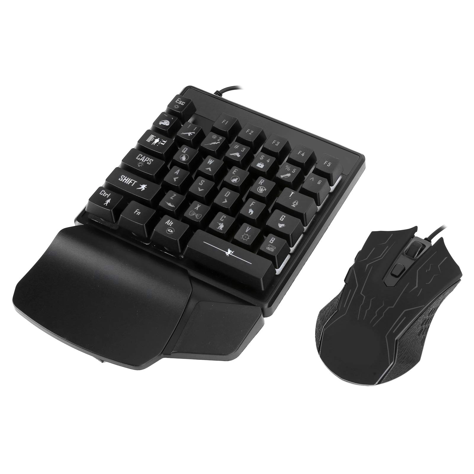 Einhändiges mechanisches Gaming-Tastatur-Maus-Set, 35 Tasten 7-Farben-Hintergrundbeleuchtung E-Sports Universal USB-Tastatur-Mäuse-Kombination mit ergonomischer Handgelenkstütze und rutschfestem Desig