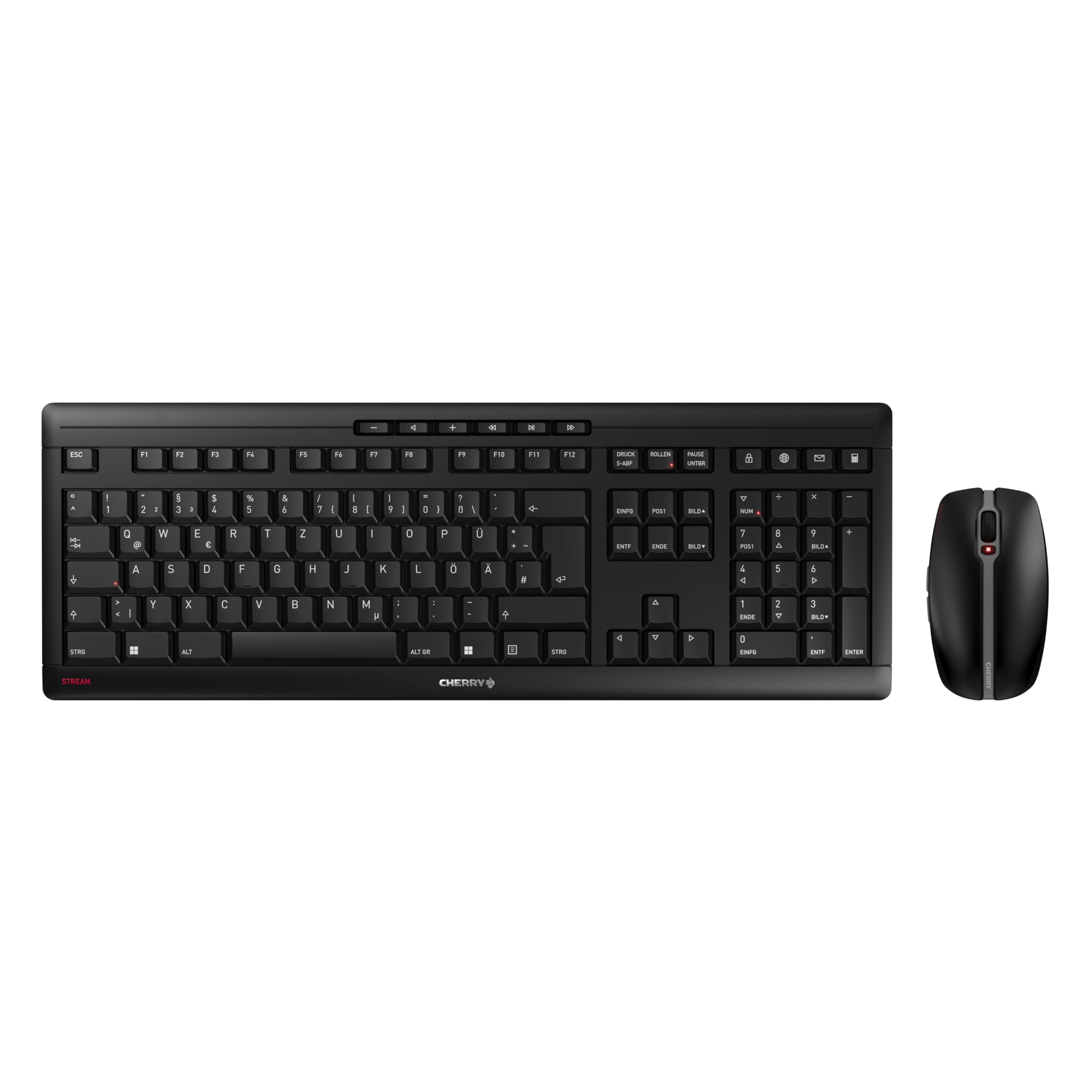 CHERRY Stream Desktop, Kabelloses Tastatur- und Maus-Set, Deutsches Layout (QWERTZ), 2,4 GHz Funk, Leiser Tastenanschlag, Batteriebetrieben, Schwarz