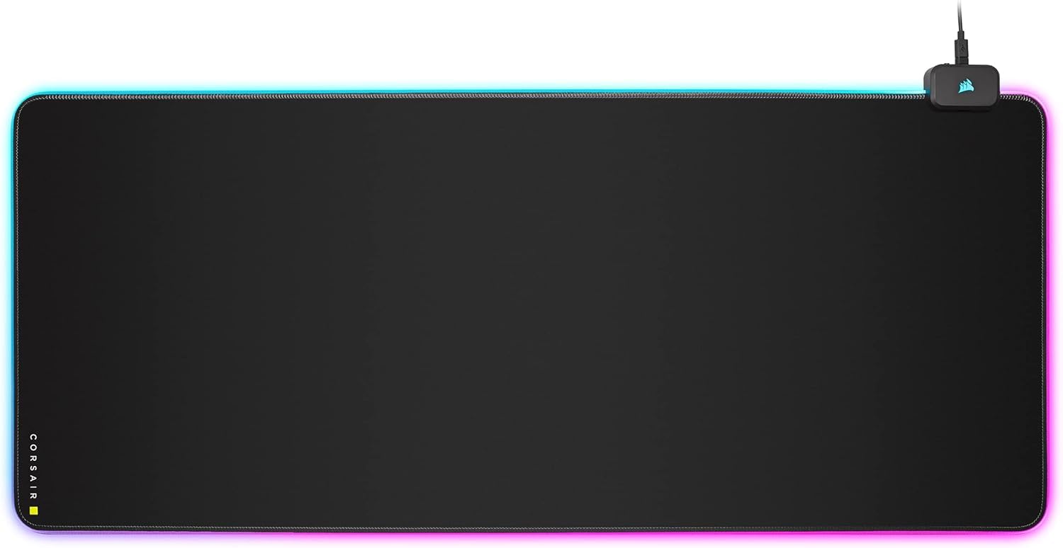Corsair MM700 Extended Cloth Gaming-Mauspad, 930mm x 400mm, 360° RGB-Beleuchtung, Zwei USB-Port-Hub, Dickes Gummi, Schwarz