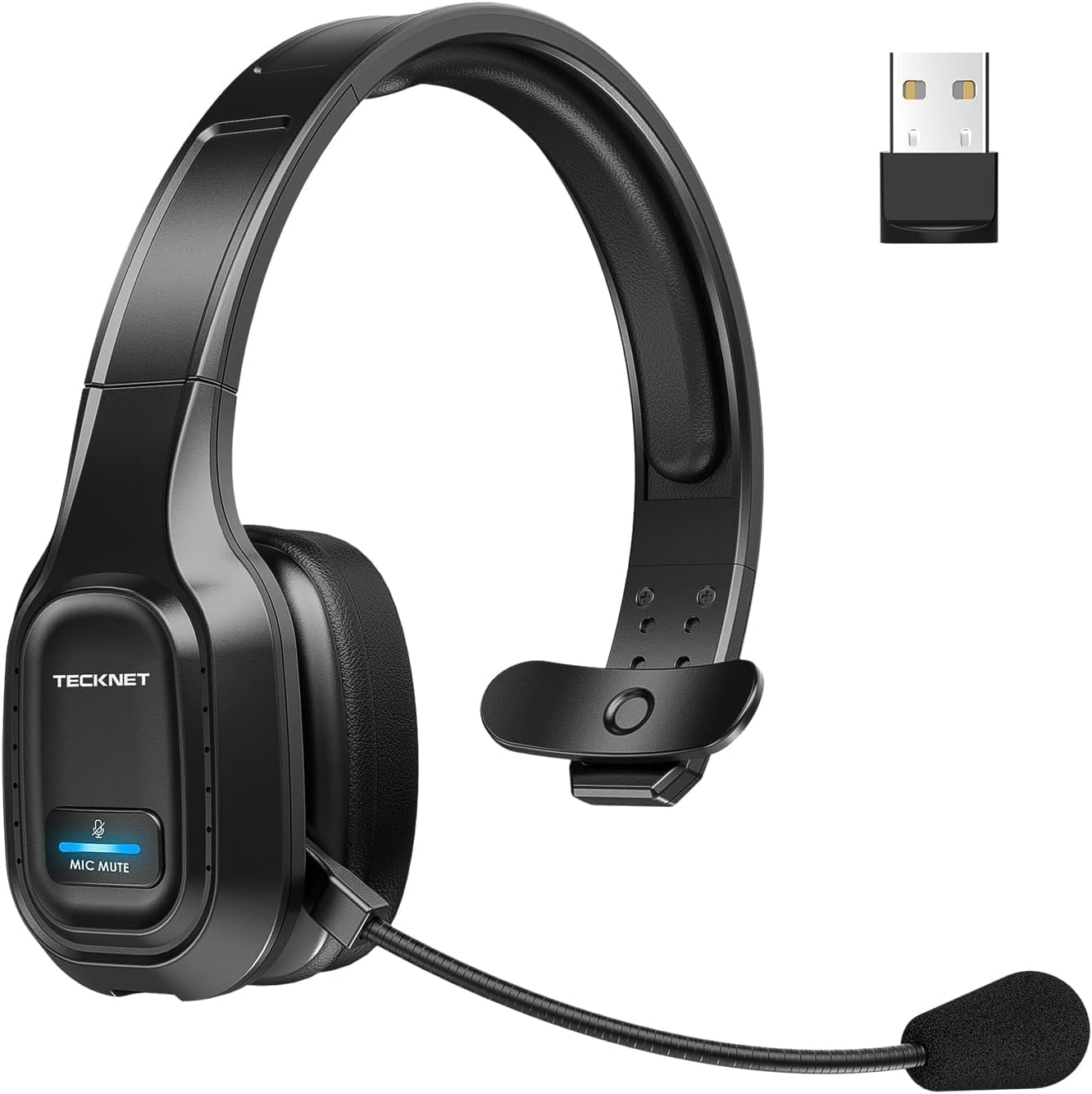 TECKNET Kabellose Bluetooth-Kopfhörer mit Mikrofon, Geräuschunterdrückung, 55 Stunden Akkulaufzeit für PC, Laptop, Computer, Callcenter, Telefone, Skype, Büro, Zoom, LKW-Fahrer