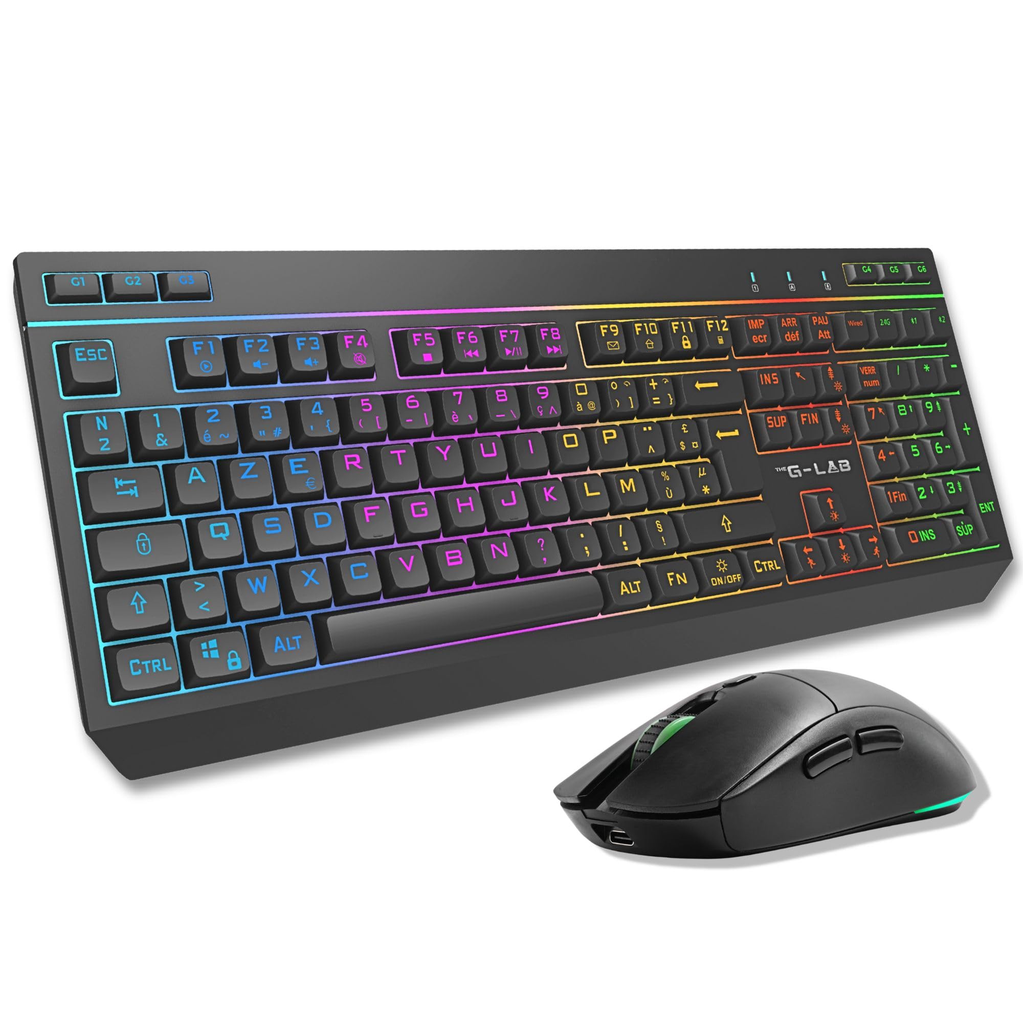 THE G-LAB Combo Tungsten - Kabellose Gaming-Tastatur mit Hintergrundbeleuchtung - Italienisch + 2400 DPI Maus für PC/PS4/PS5/Xbox One/Xbox X-Serie X/S