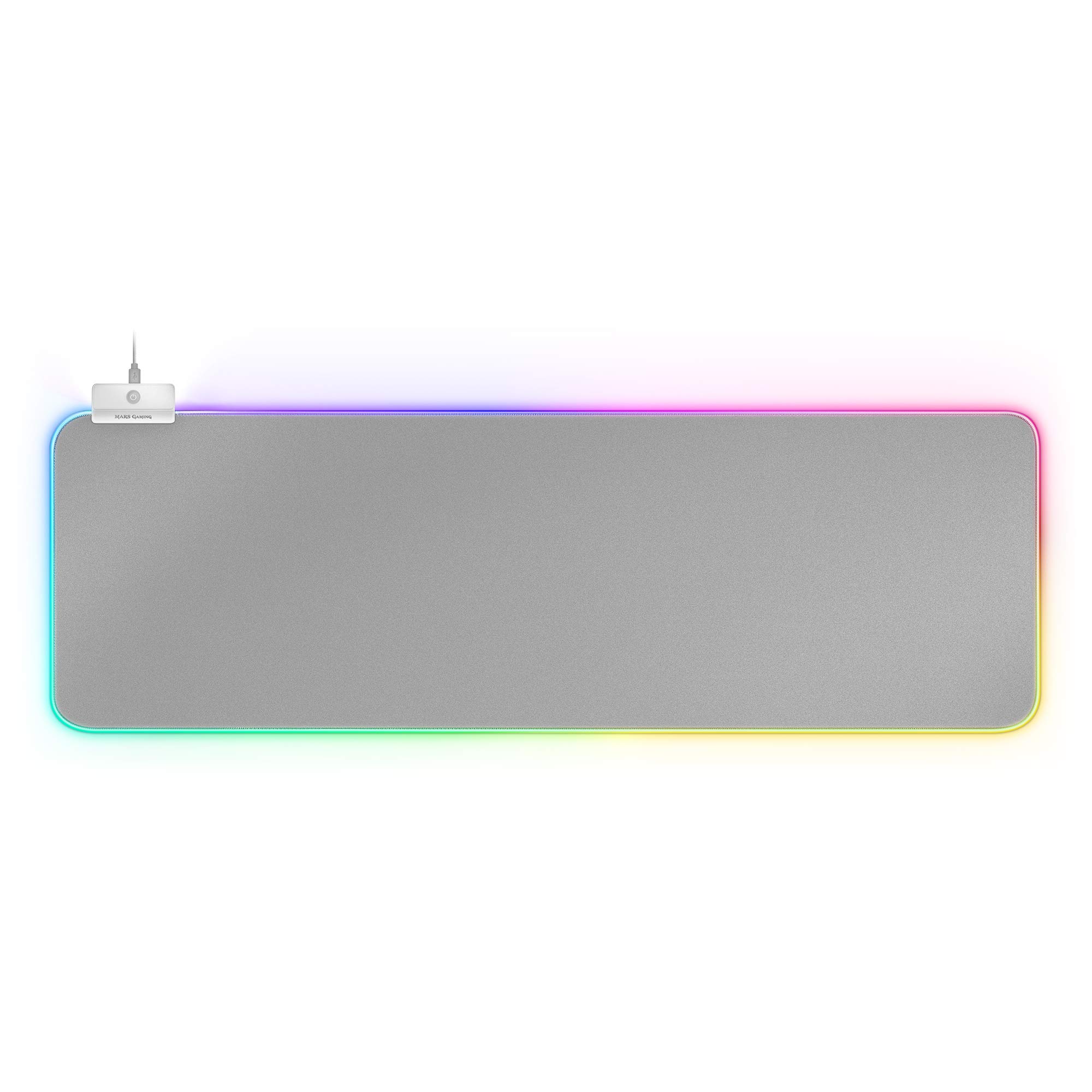 Mars Gaming MMPRGB2S XXL, Mauspad RGB 12 Modi, 2 USB 2.0, Weiß-Silber