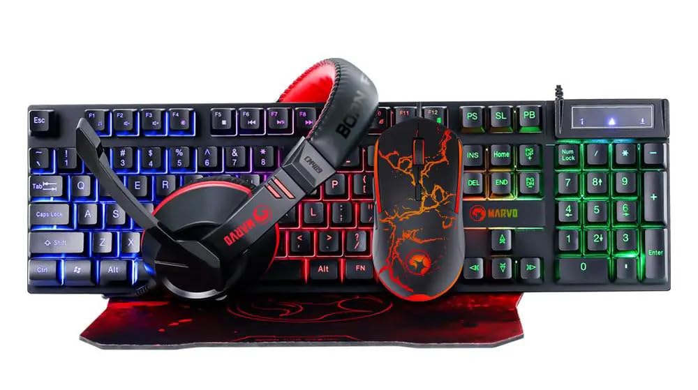 Marvo Scorpion CM409 4-in-1 Gaming-Starter-Set, kabelgebunden, mit Tastatur und Headset und Mauspad