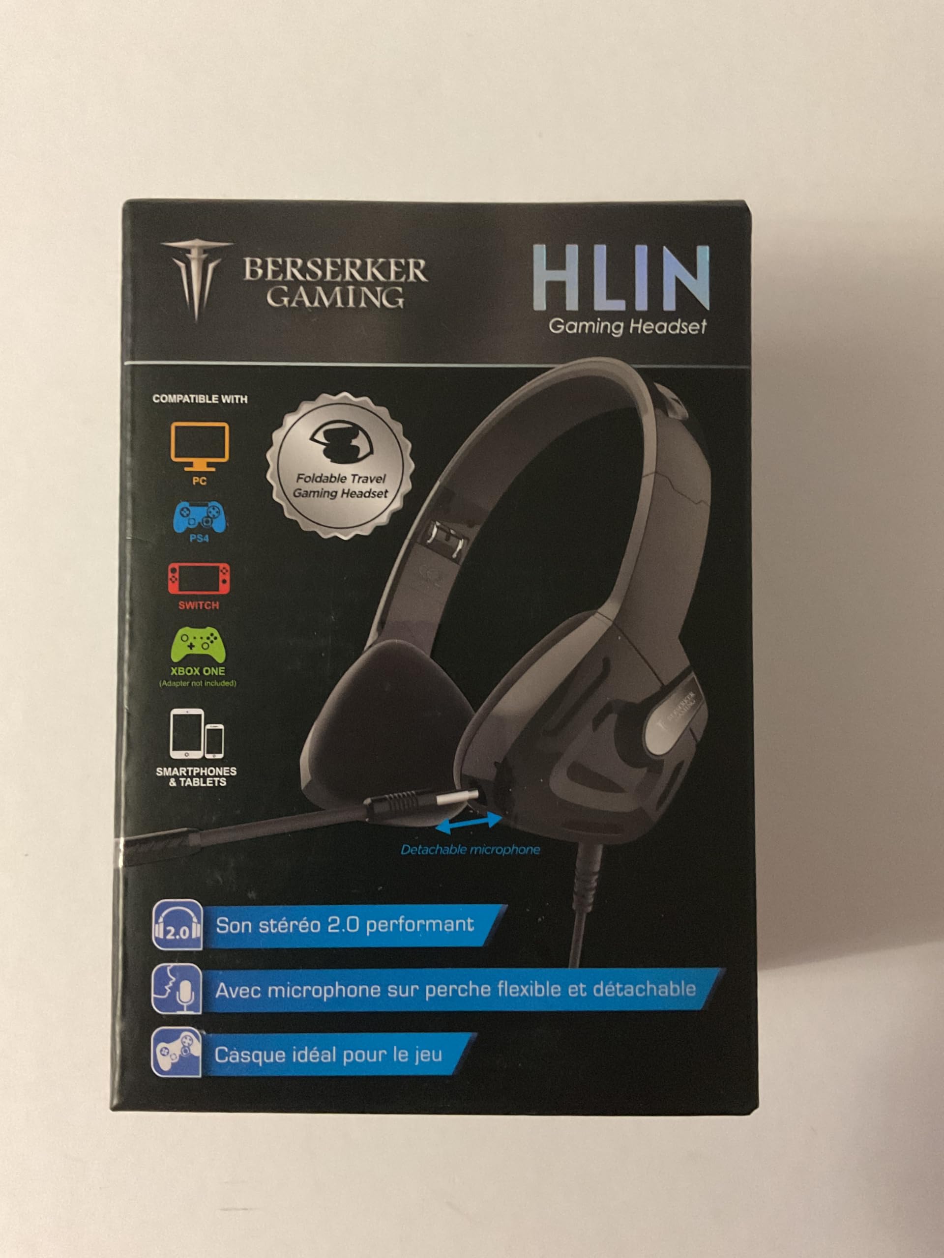 BERSERKER Casque Gaming-HLIN Silber/Schwarz, Klinke 3,5 mm + USB, kompatibel mit Ordi Tablet, PS5.4, Xbox One, Switch