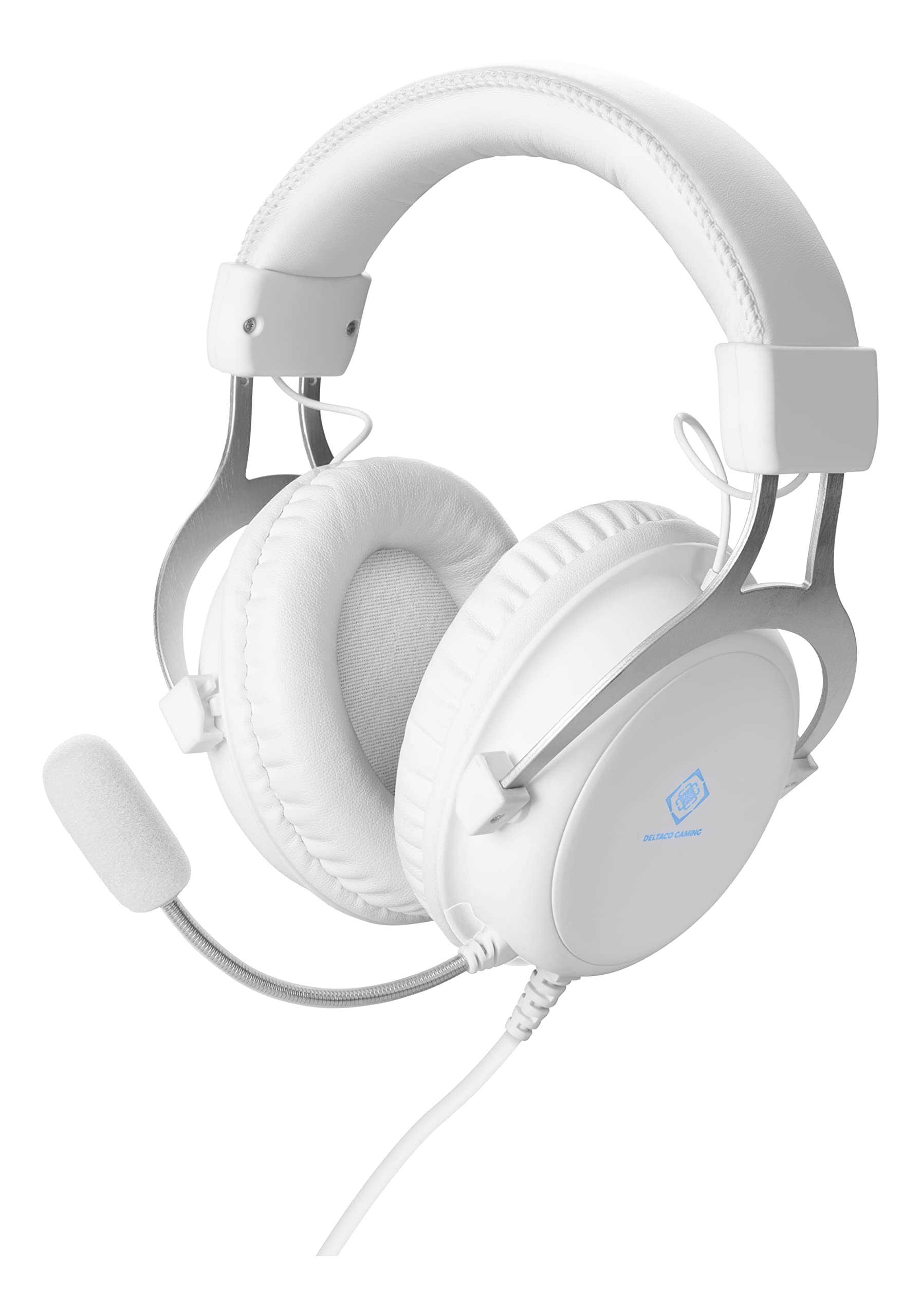 GAM-030-W DELTACO Gaming Over-Ear Headset WH85 mit LED-Beleuchtung (Kopfhörer, Mikrofon, 3,5 mm Klinke + USB für LED, kabelgebunden, mit Lautstärkeregler) weiß