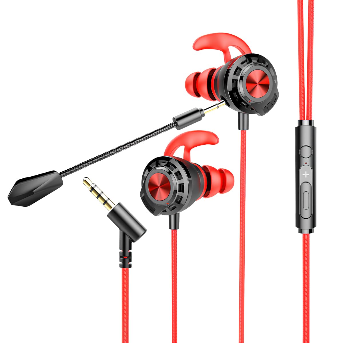 In-Ear Gaming-Kopfhörer, In-Ear-Kopfhörer mit Kabel und Mikrofon, Multi-Plattform-Gaming, Gaming für PS4, PC, Xbox, Pubg, Doppelmikrofon, professionelle Gaming-Kopfhörer, 3,5 mm (rot)