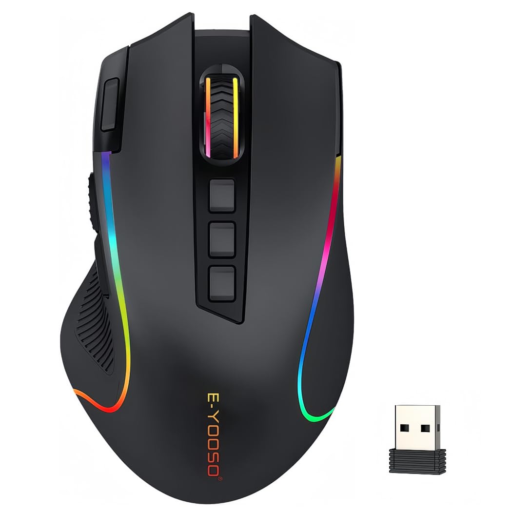 Niceon Gaming Maus kabellos RGB Wiederaufladbare, 9 Programmierbare Tasten, Langer Stunden Akkulaufzeit, Ergonomische Optische PC Mouse