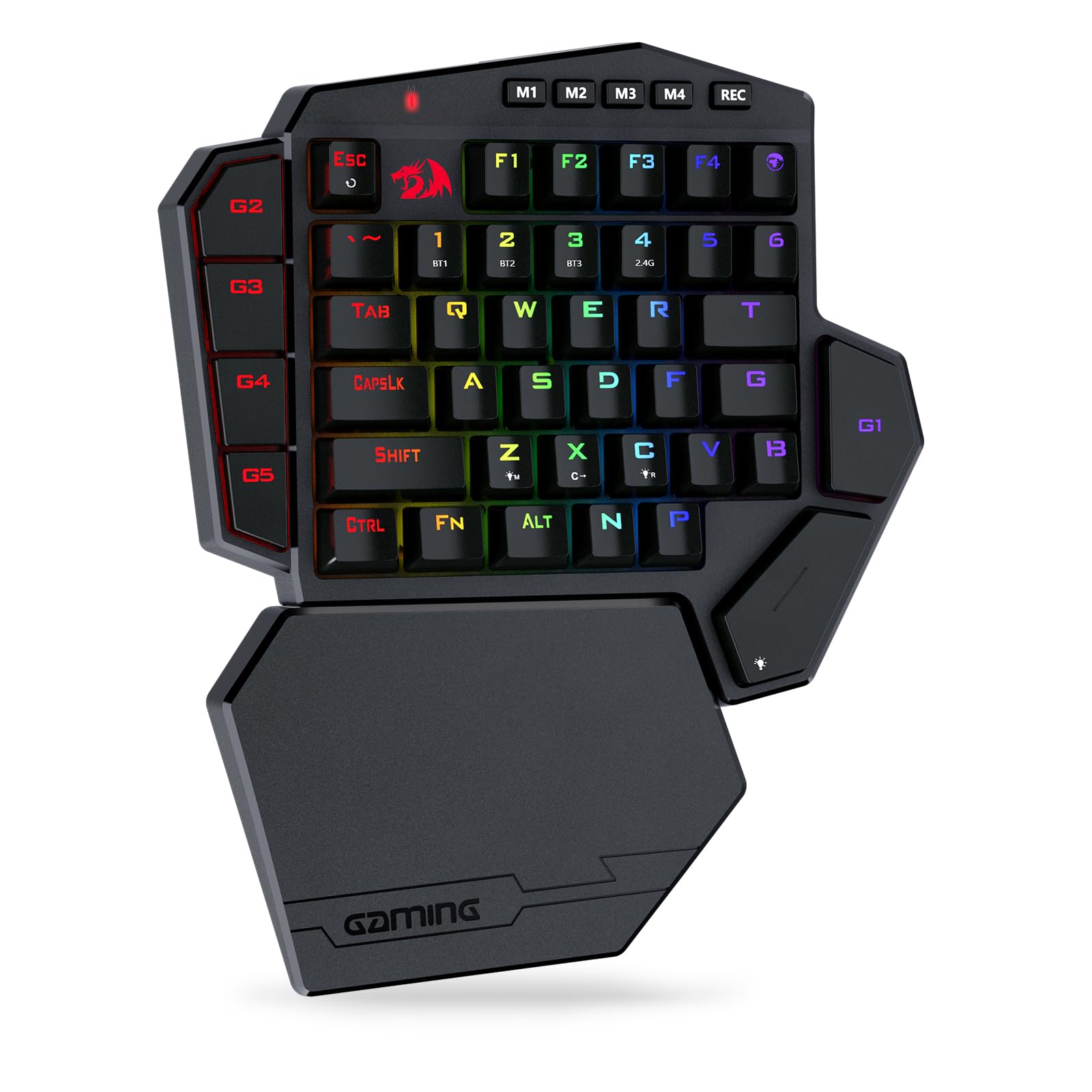 Redragon K585 PRO kabellose einhändige mechanische Tastatur, 42 Tasten, 3-Modus RGB 40% Gaming-Tastatur mit 7 integrierten Makrotasten, abnehmbare Handgelenkstütze, langlebiger Akku (Blauer Schalter)