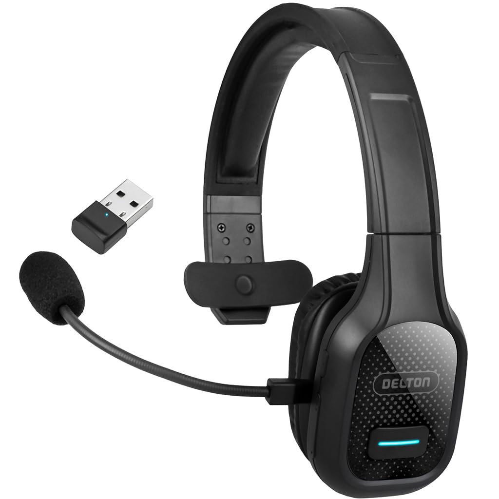 Delton Kabelloses Computer-Headset mit USB-Dongle, Trucker-Bluetooth-Headset mit Mikrofon mit Geräuschunterdrückung, 35 Stunden Sprechzeit, kabelloses Headset für Computer, Handy, Treiber, Büro,