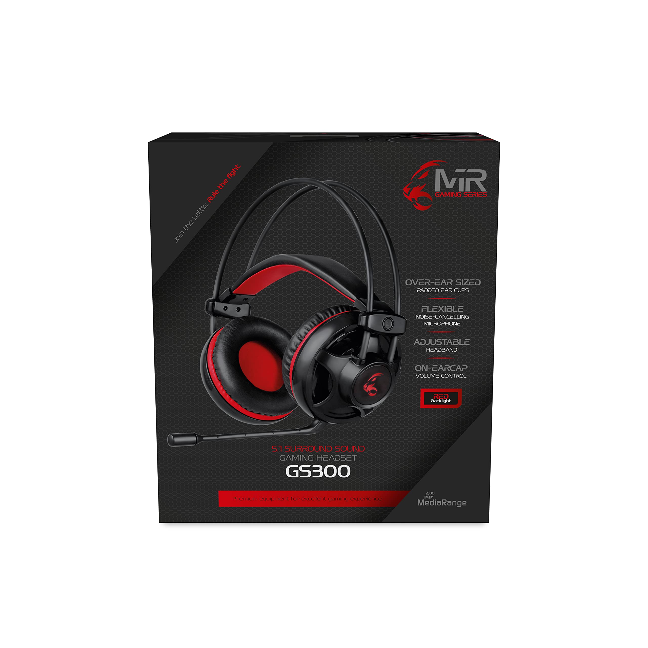 MediaRange MRGS300 Gaming 5.1 Surround Headset mit Kabel schwarz/rot einheitlich