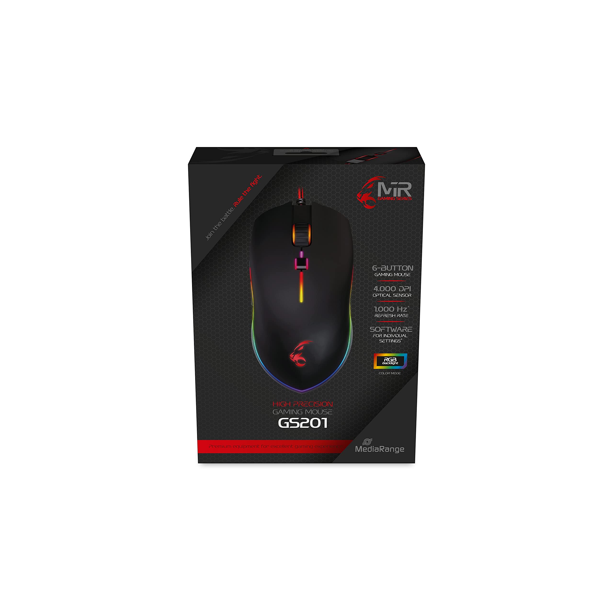 MediaRange Gaming Series kabelgebundene 6-Tasten Gaming-Maus mit optischem Sensor und RGB Hintergrundbeleuchtung, schwarz