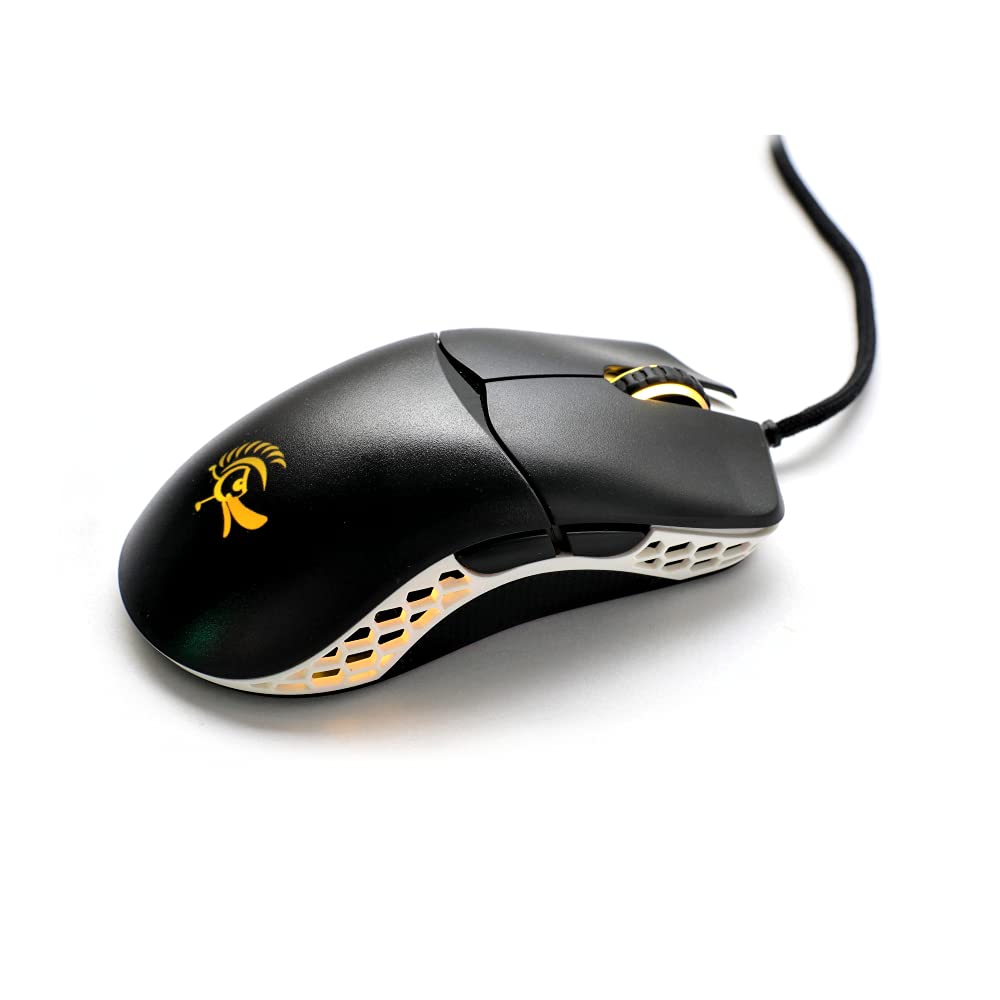 Ducky Feather Gaming Maus 65g – Symmetrisch für Rechts- & Linkshänder – PixArt 3389 Sensor mit 16.000 DPI – 7 Tasten – ARGB Beleuchtung – Paracord Kabel – Schwarz/Weiß