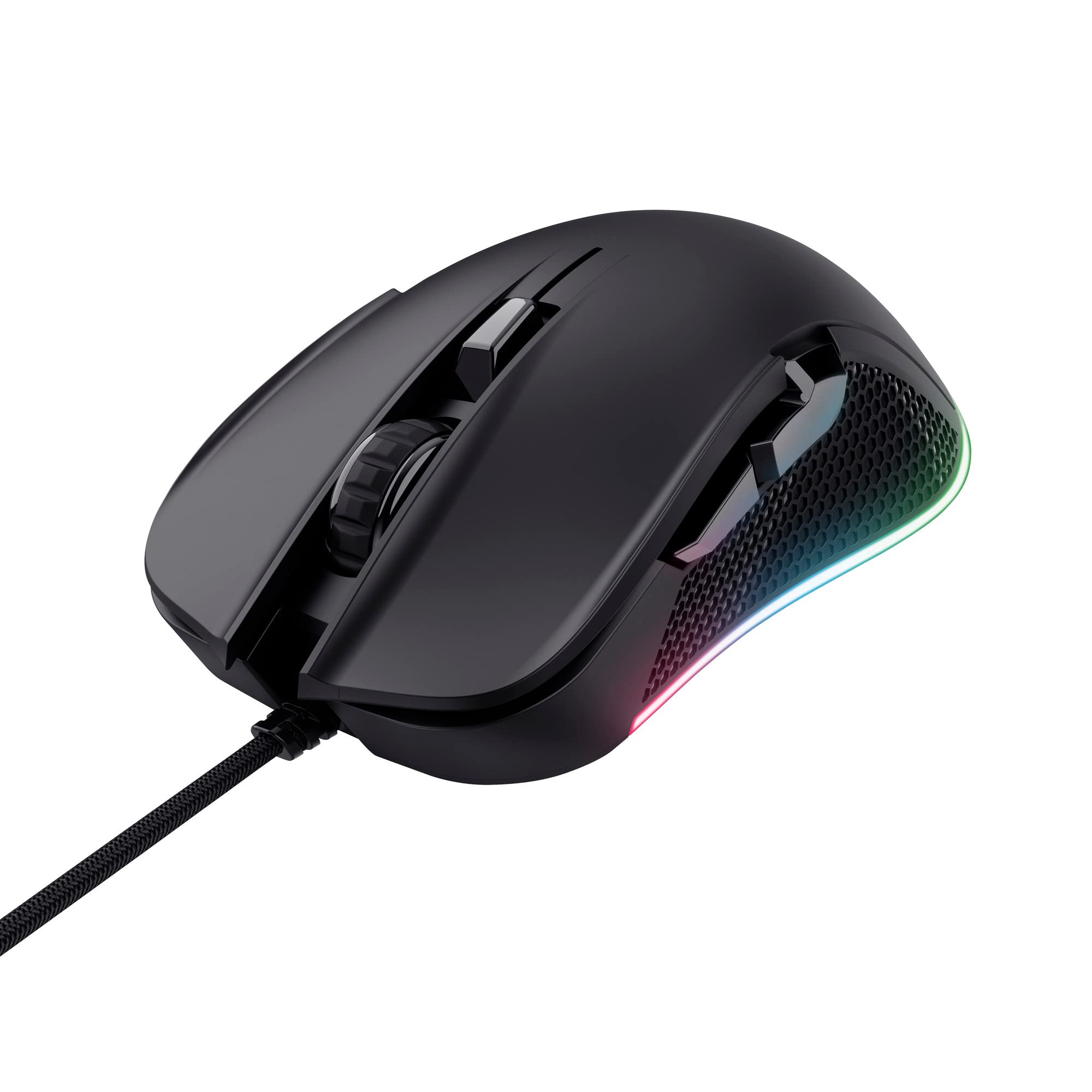Trust Gaming GXT 922 Ybar Gaming Maus mit RGB LED-Beleuchtung, 200-7200 DPI, USB Kabel 2,1 m, Erweiterte Software, PC Maus mit 6 Programmierbare Tasten für Computer und Laptop - Schwarz
