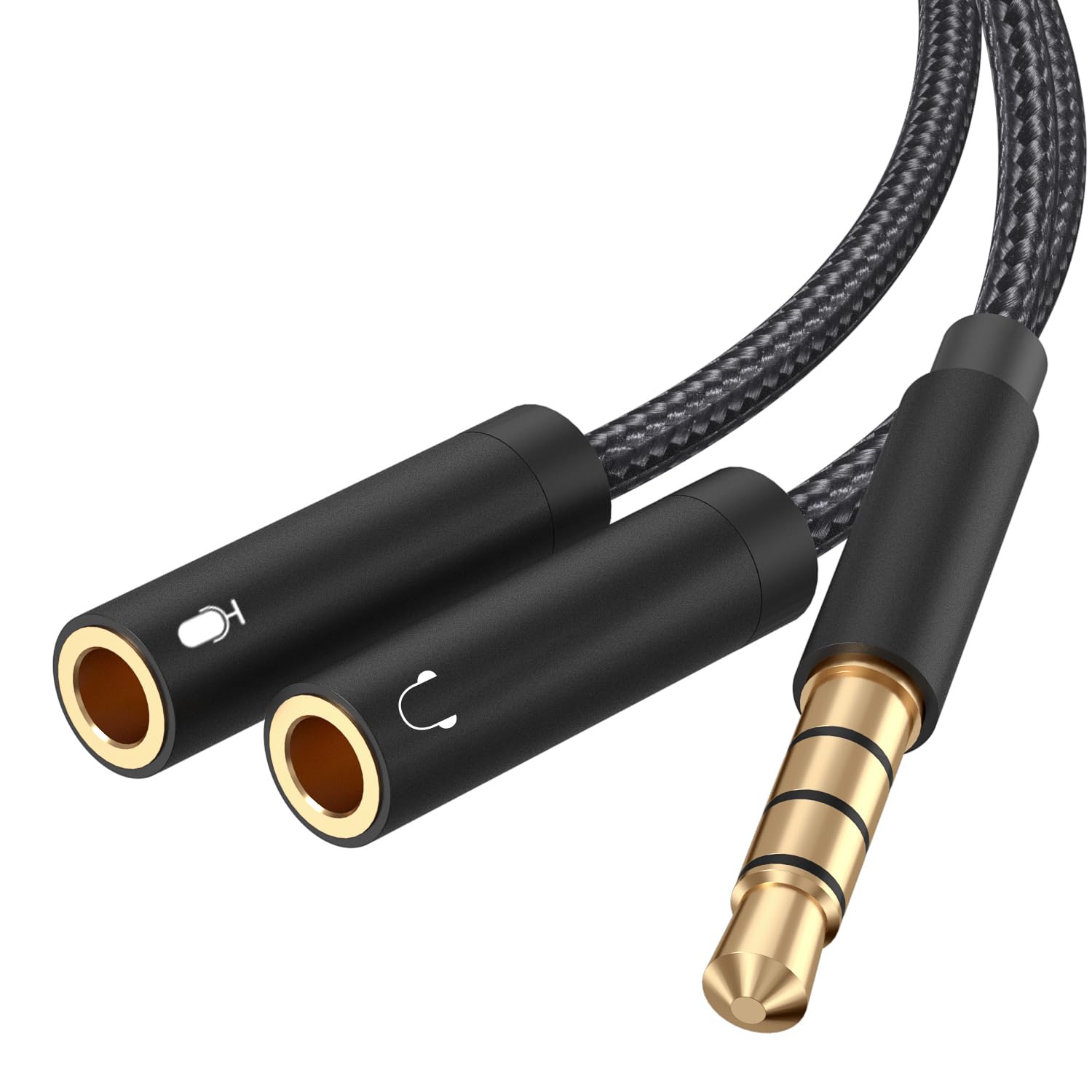 Kopfhörer Adapter Splitter, 3.5mm Stecker auf Doppel 3.5mm Klinkenstecker (Headset und Mikrofon) Y Splitter Kabel für Gaming Headset, PS4, Xbox One, Handy und Laptop