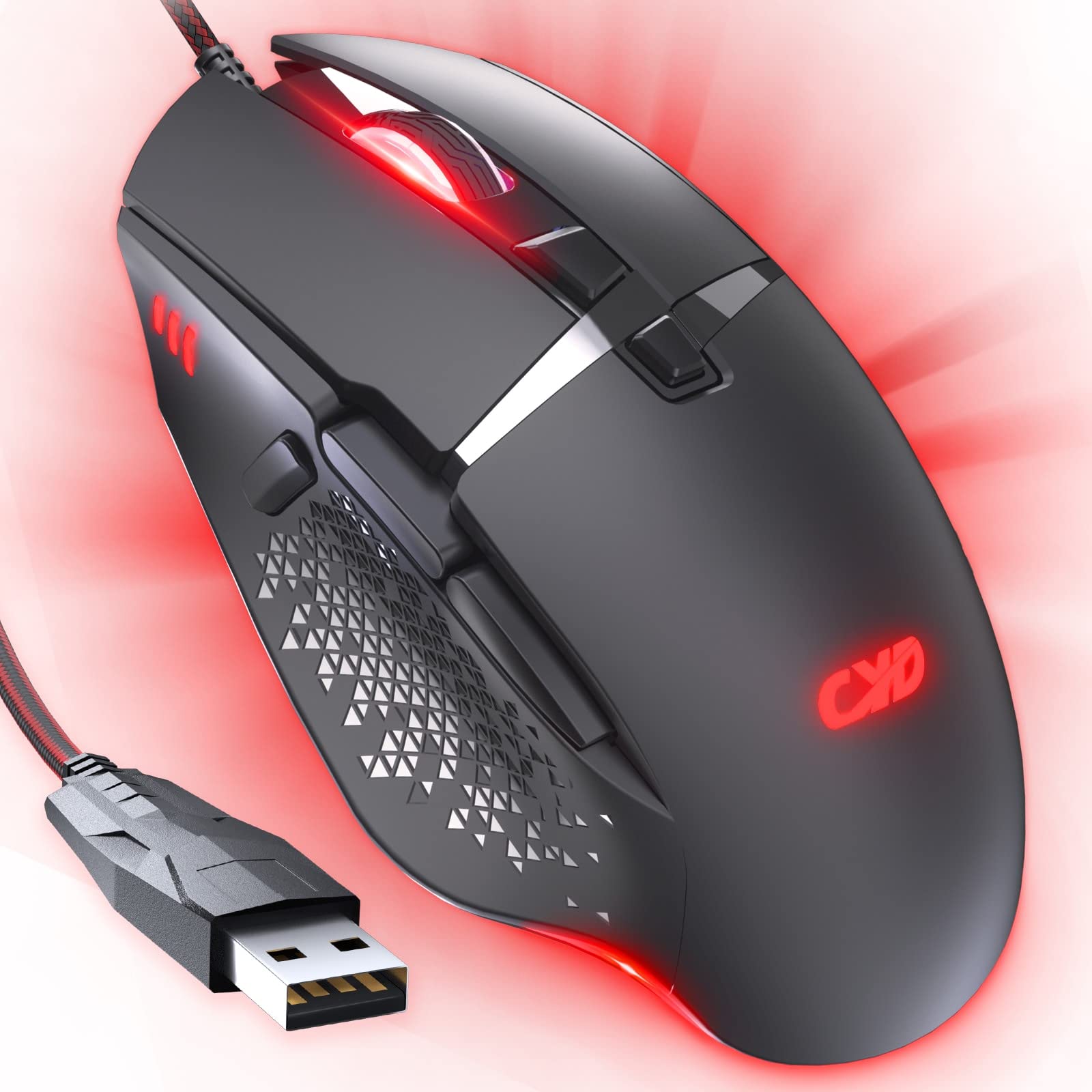 CYD Kabelgebundene Gaming-Mäuse mit 7200 DPI Sensor, Gaming-Mäusen mit 2.5m Kabel, Gaming-Maus USB Anschluss PC/Notebook mit LED RGB-Beleuchtung