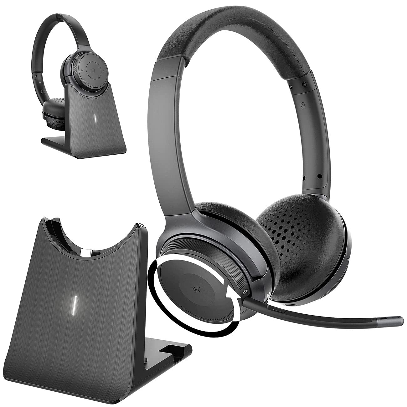 Callstel Musik Headset: Profi-Stereo-Headset mit Bluetooth 5, 18-Std.-Akku & 2in1-Ladestation (mit Schwanenhalsmikrofon, Streaming Kopfhörer)