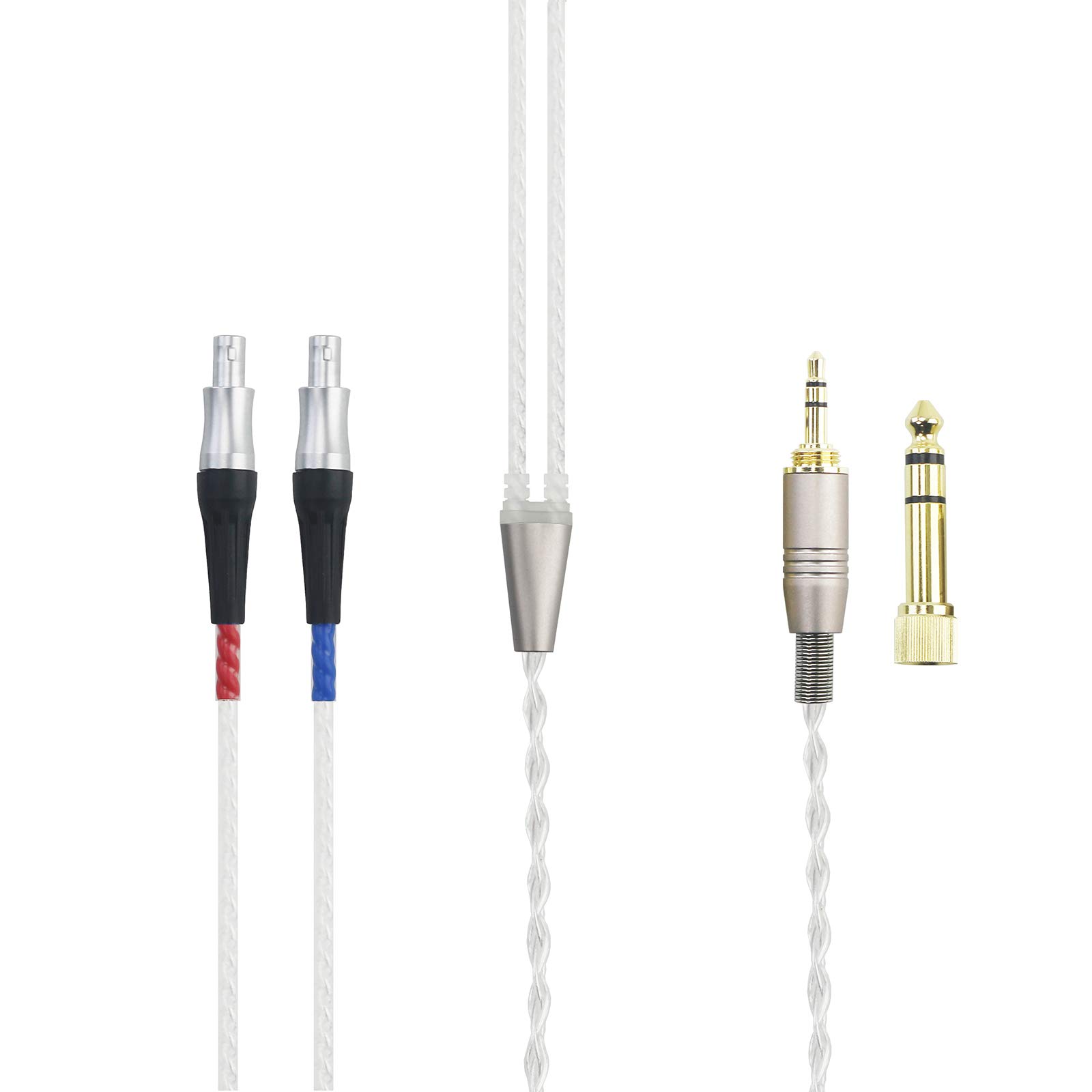 Versilbertes Audio-Upgrade-Ersatzkabel Kompatibel mit Sennheiser HD800-, HD800S- und HD820-Kopfhörern mit 3,5 mm 1/8 "Stecker und 6,3 mm 1/4" Adapter