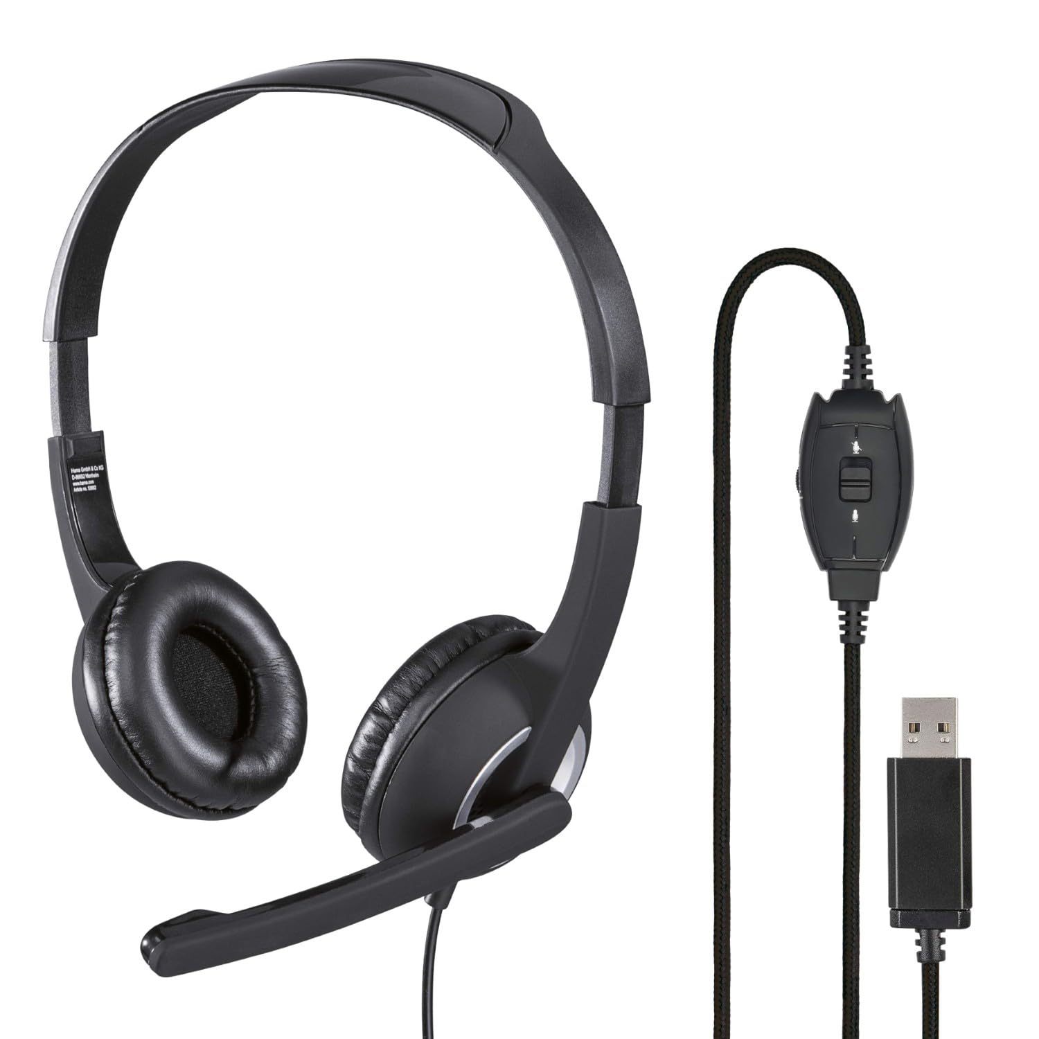 Hama USB Headset, On Ear Kopfhörer mit Mikrofon (Headset mit Lautstärkenregler und verstellbarem Mikrofonarm, für Videokonferenzen, Homeoffice, Callcenter, eLearning, USB-A-Stecker) schwarz