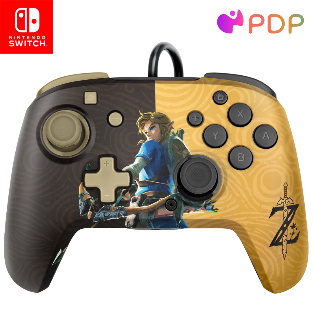 PDP Gaming Faceoff Deluxe+ verkabelt Switch Pro Controller - Zelda Breath of the Wild - Link - Gold / schwarz - Official Licensed Nintendo - Customizable buttons and paddles - Ergonomic Controllers