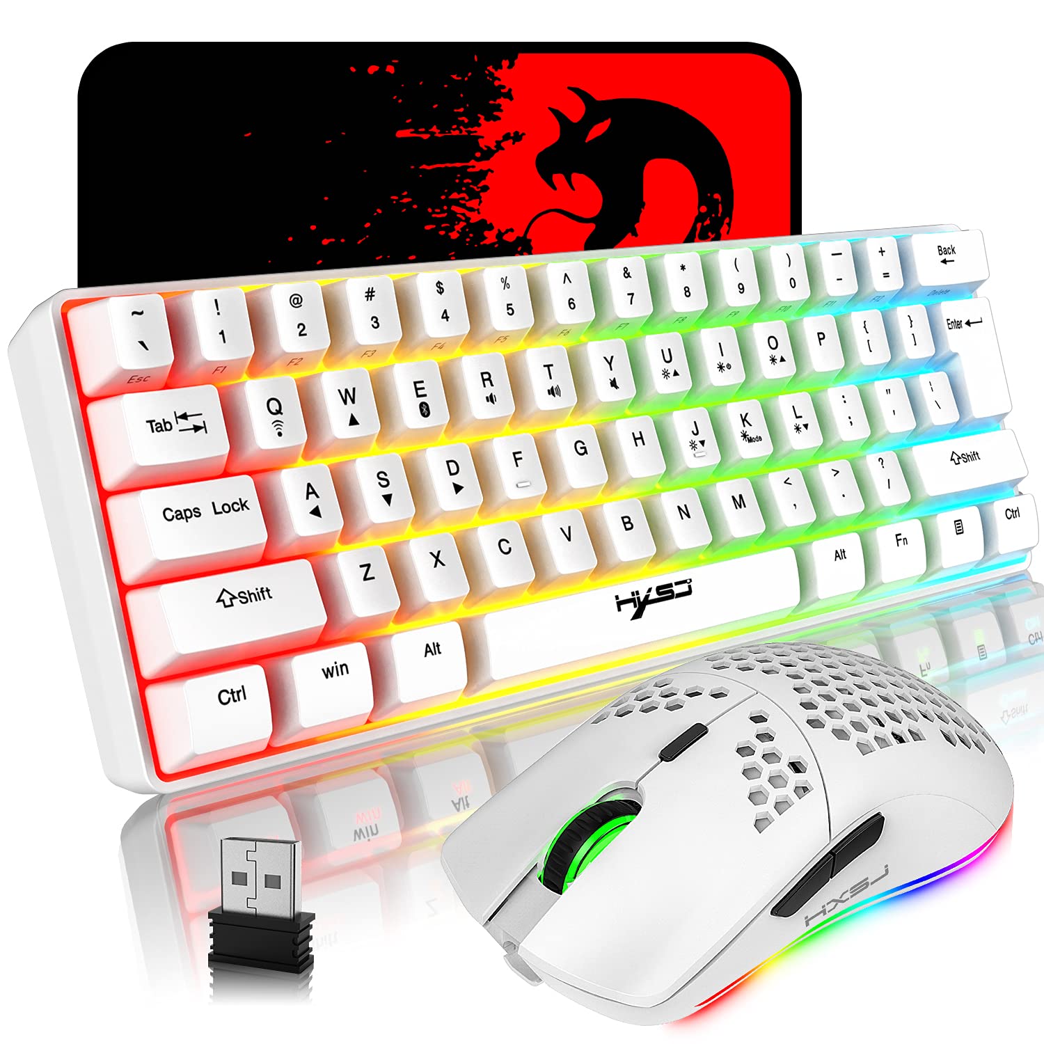 Mechanical Gaming Wireless Keyboard Bluetooth 5.0/2.4G USB-Dual-Modus 2200 MAH RGB-LED-Hintergrundbeleuchtung Kompakte vollständige Anti-Ghosting-Schlüssel Wireless Gaming-Maus 750 mAh leicht