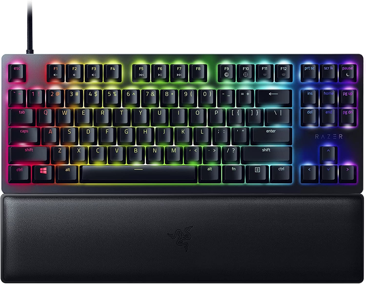 Razer Huntsman V2 Tenkeyless (Red Switch) - Optische Gaming-Tastatur ohne Ziffernblock (Lineare Optische Switches, Doubleshot PBT-Tastenkappen, Handballenauflage) QWERTY US-Layout | Schwarz