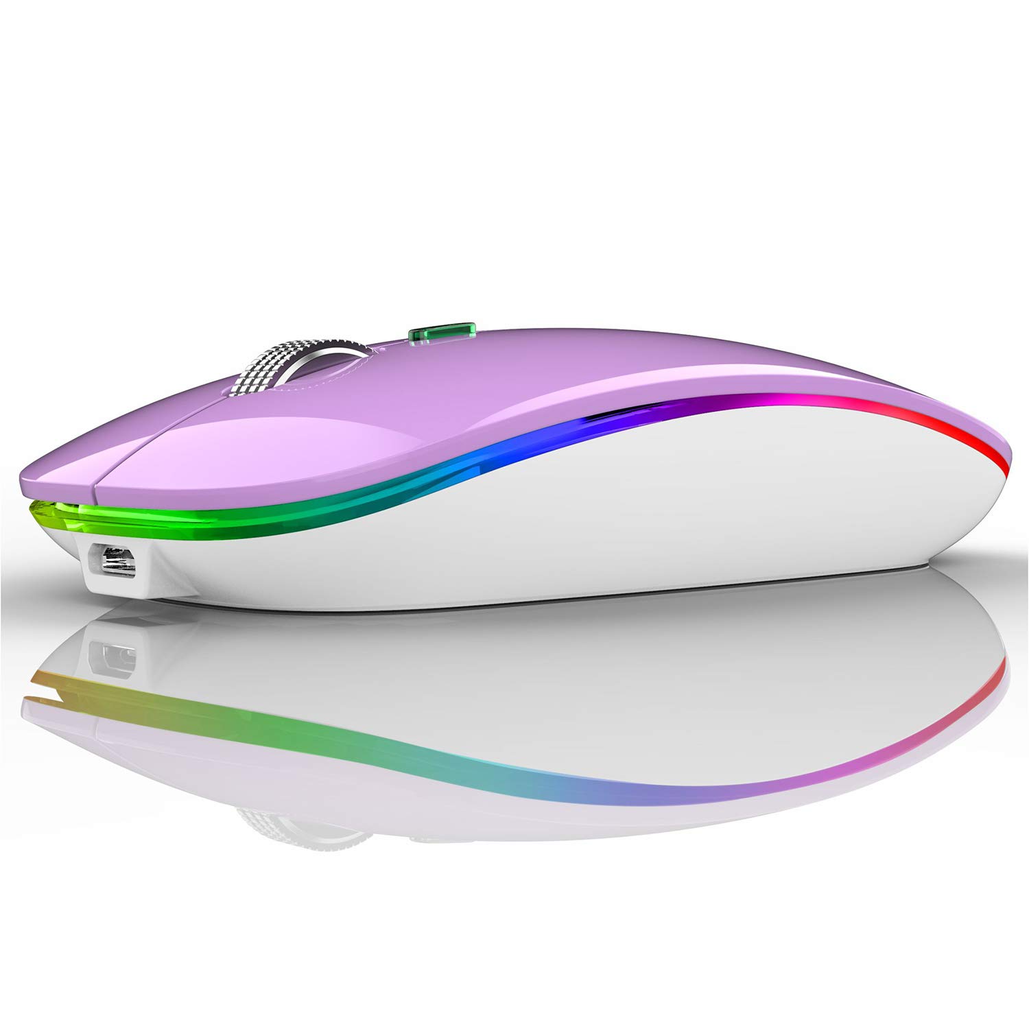 Uiosmuph G12 Maus Kabellos, LED 2.4G Leise Funkmaus Wiederaufladbar Wireless Mousemit Nano USB Empfänger 1600 DPI Computermaus für PC/Laptop/Windows/MacBook (Purple)
