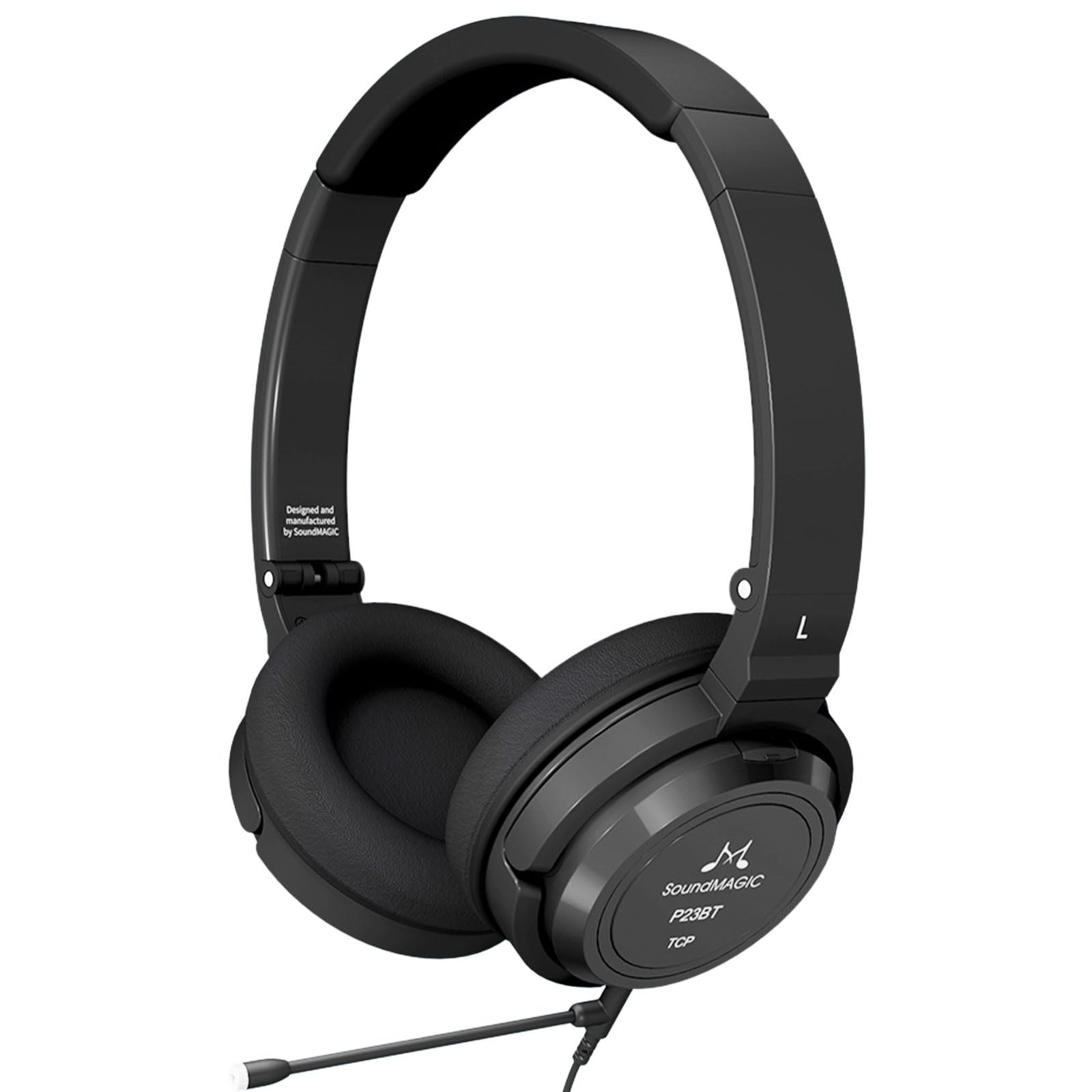 SoundMAGIC P23BT Handy On-Ear Bluetooth Headphones, CVC Noise Cancelling Microphone HiFi Sound Stable Signal Connection Long Playback Time with Detachable Cable for Gaming (Black)