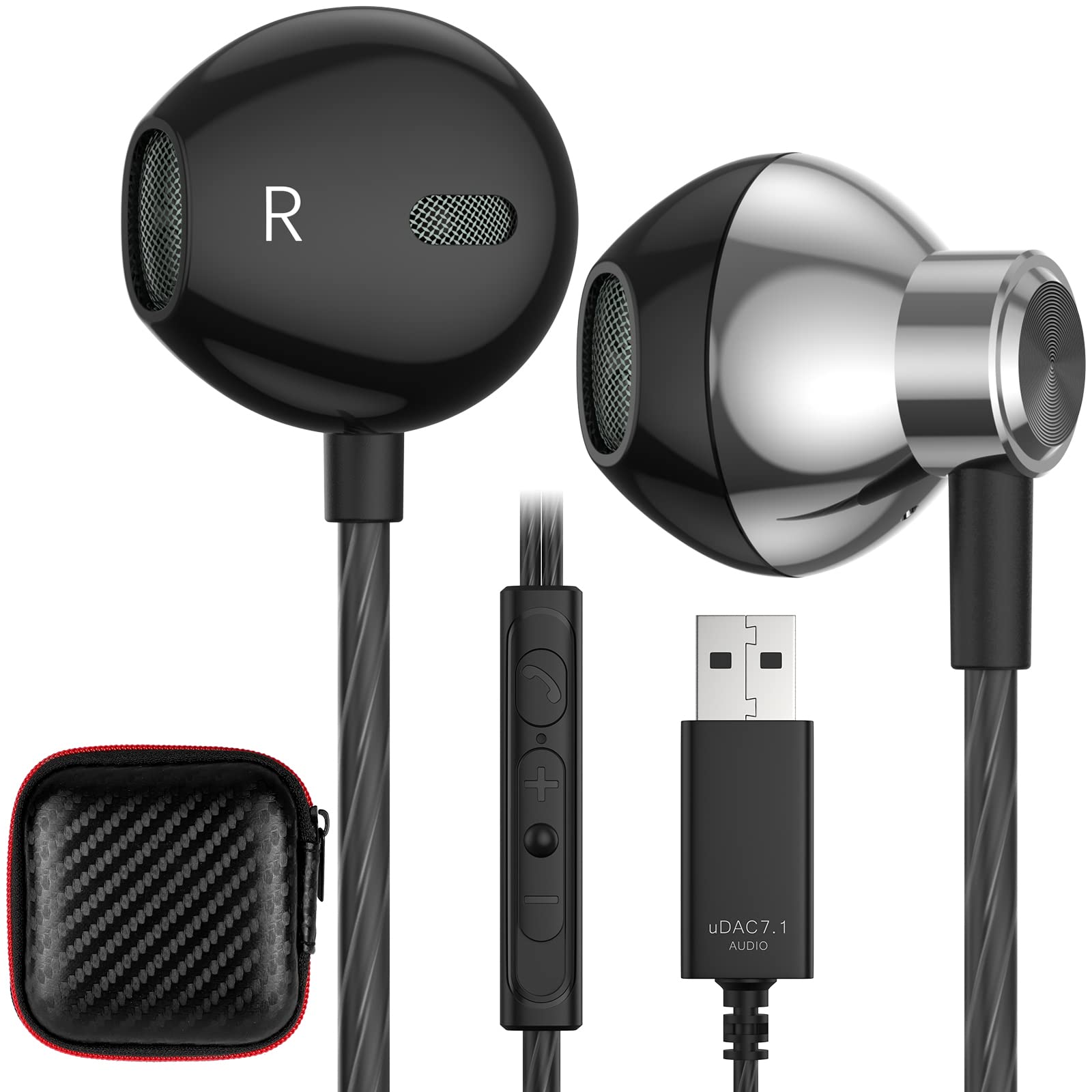 USB Kopfhörer für PC Headset mit Mikrofon USB PC Gaming Headset Semi In Ear HiFi Stereo Ohrhörer mit Kabel Noise Cancelling Lautstärkeregler für PS 4 für PS 5 Computer Laptop Desktop Mac Chromebook