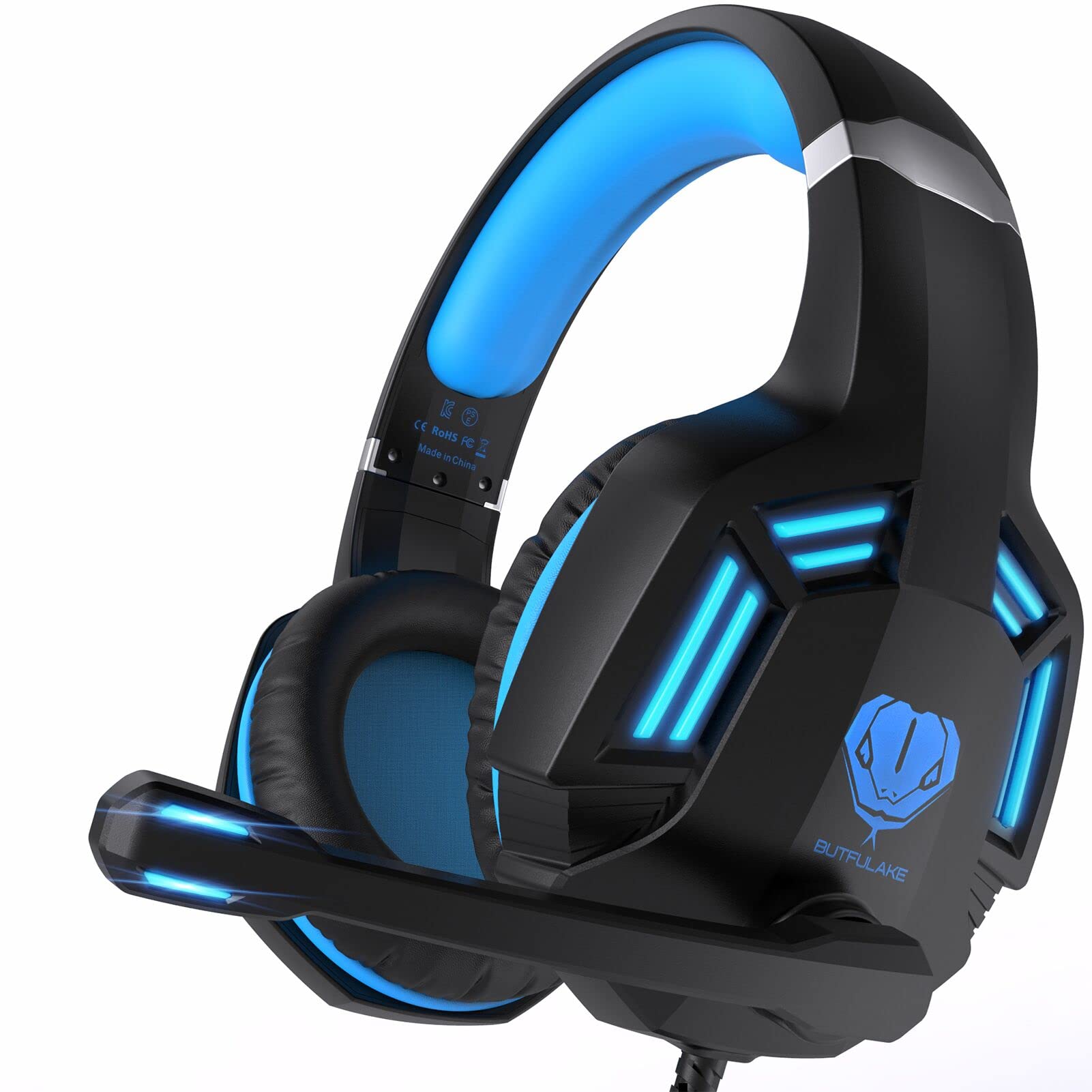 Gaming-Headset für PS4, PC, Xbox One, PS5, für Nintendo Switch, kabelgebundene Over-Ear-Kopfhörer mit Stereo-Surround-Sound, Mikrofon mit Geräuschunterdrückung, LED-Leuchten für Kinder und Erwachsene,