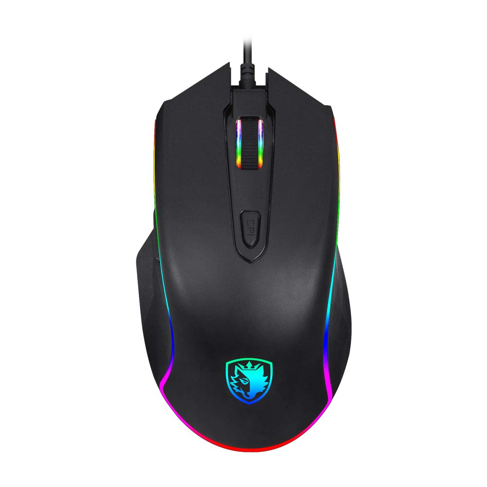 Sades Scythe Gaming-Maus mit Kabel, 4000 dpi, verstellbar, 11 RGB-Hintergrundbeleuchtung, 7 programmierbare Tasten, USB mit Sniper-Taste für Laptop, Gamer, PC, Schwarz