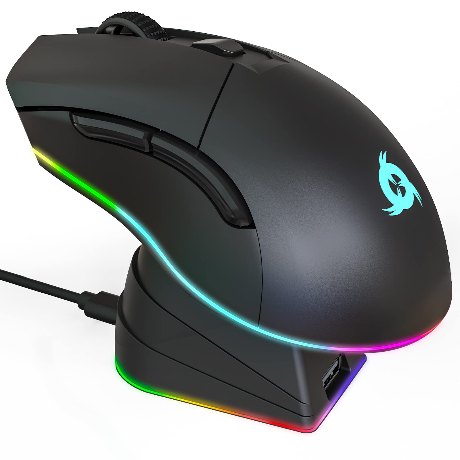 KLIM Blaze Pro Wiederaufladbare kabellose Maus - NEU - Gaming Maus mit RGB und Ladestation - Hochpräziser Sensor und langlebiger Akku - Bis zu 6000 DPI - Kabel- und Wireless Mouse für PC